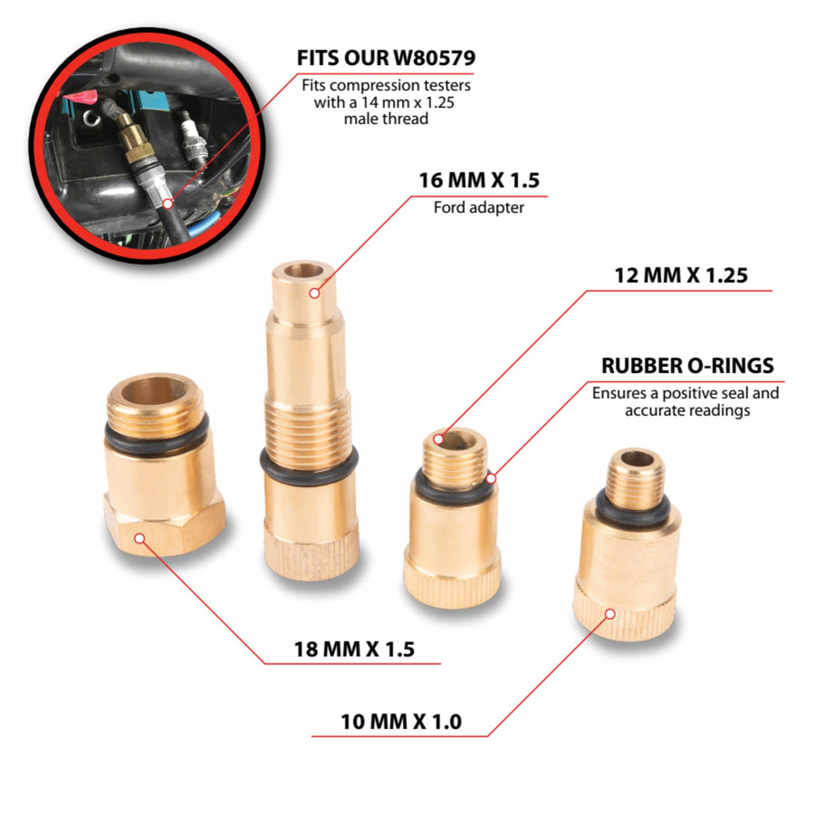 W80577 Performance Tool Compression Tester Spark Plug Adapters Set