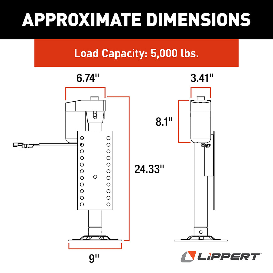 Lippert 5th Wheel Ground Control 3.0 Automatic RV Leveling System Rear Hall Effect Jack for Left Leg Replacement with 5,000-lb. Load Capacity - 305339