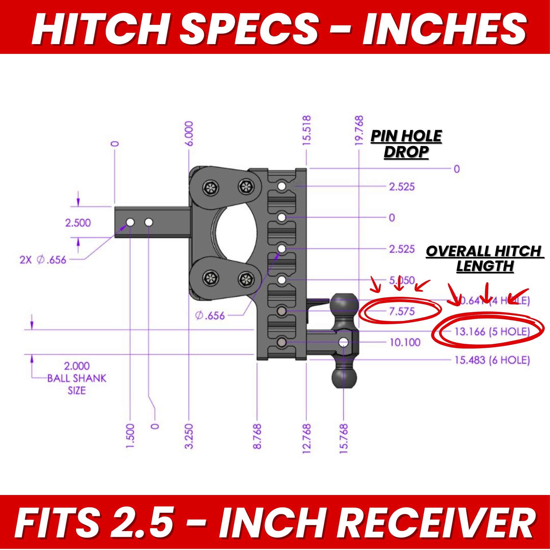 GEN-Y Heavy Duty Hitch Tow for 2.5" Receiver - 7.5" Drop/Rise with 5 Adjustable Positions, Includes Dual Ball Mount, Pintle Lock and Pins, 10,000 lbs Towing Capacity, 1,100 lbs Tongue Weight