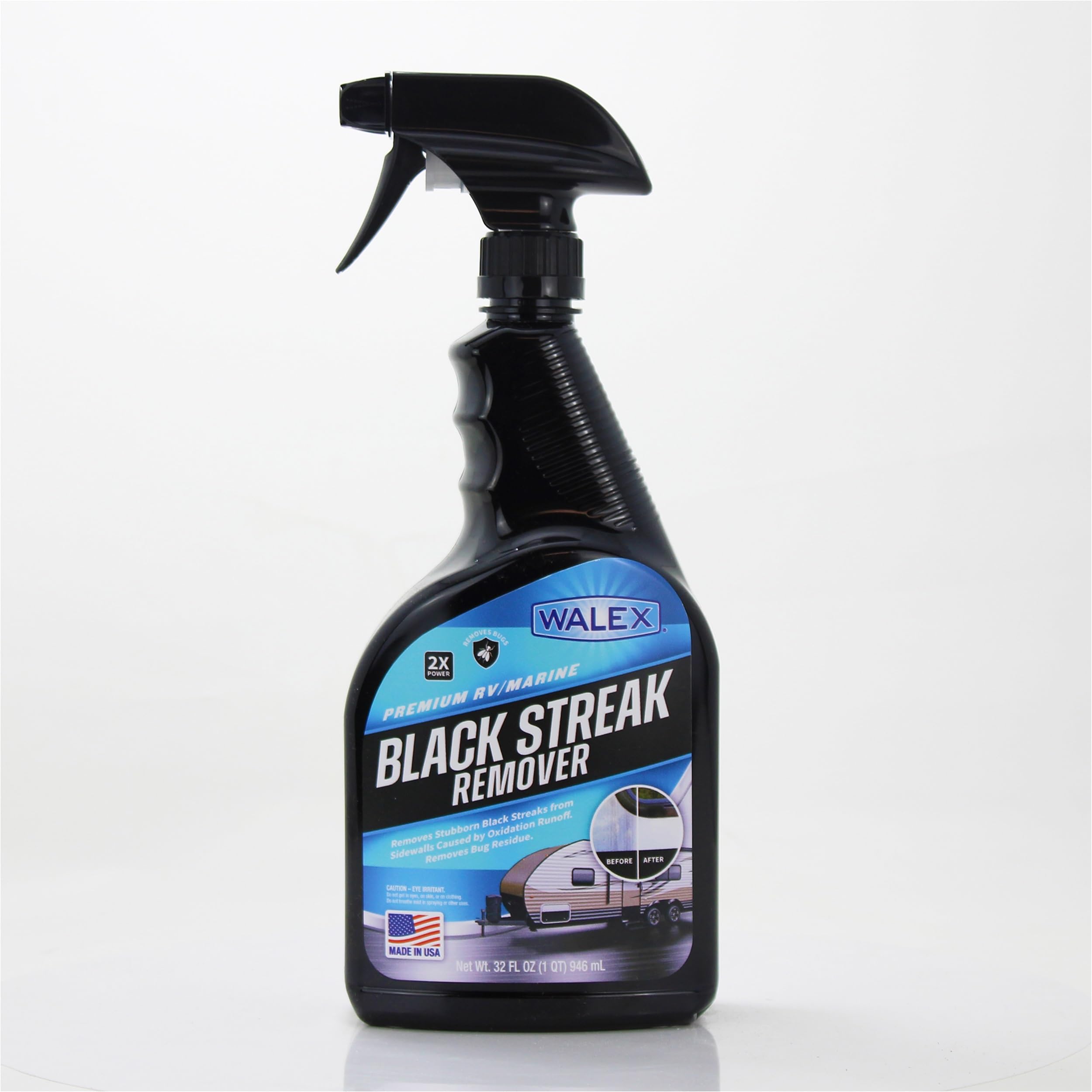 Walex RV/Marine Premium Black Streak Remover - Powerful Exterior Cleaner for RVs, Campers, and Boats, Restores Original Shine, Removes Tough Stains & Scuff Marks, Easy Application, 32 oz