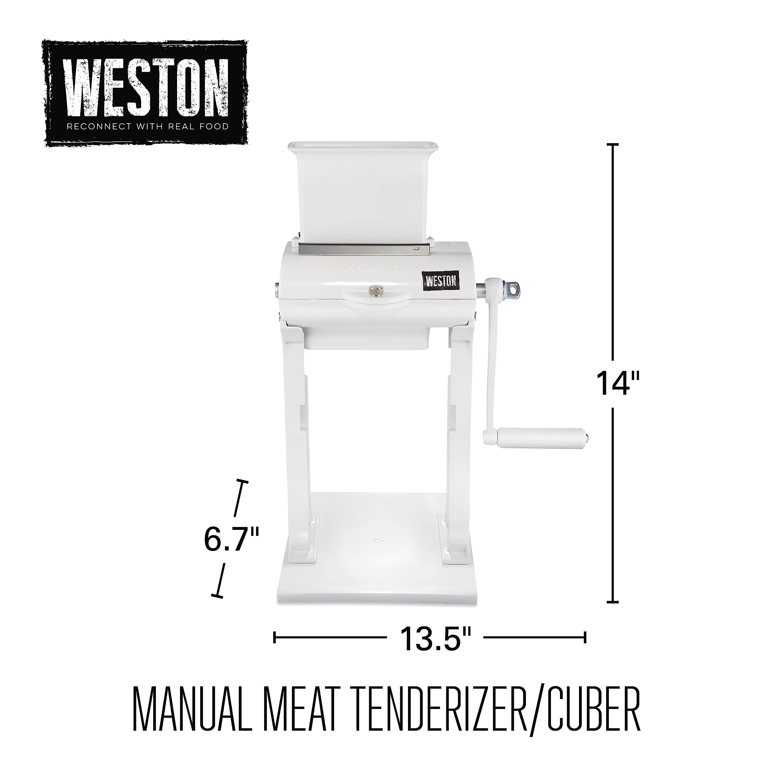 Weston Meat Tenderizer Tool & Cuber Heavy Duty, Quick and Easy Manual Operation For Cuts Up To 4.5” Wide x .75” Thick, Durable Aluminum Construction, Stainless Steel Blades, White (07-3101-W-A)