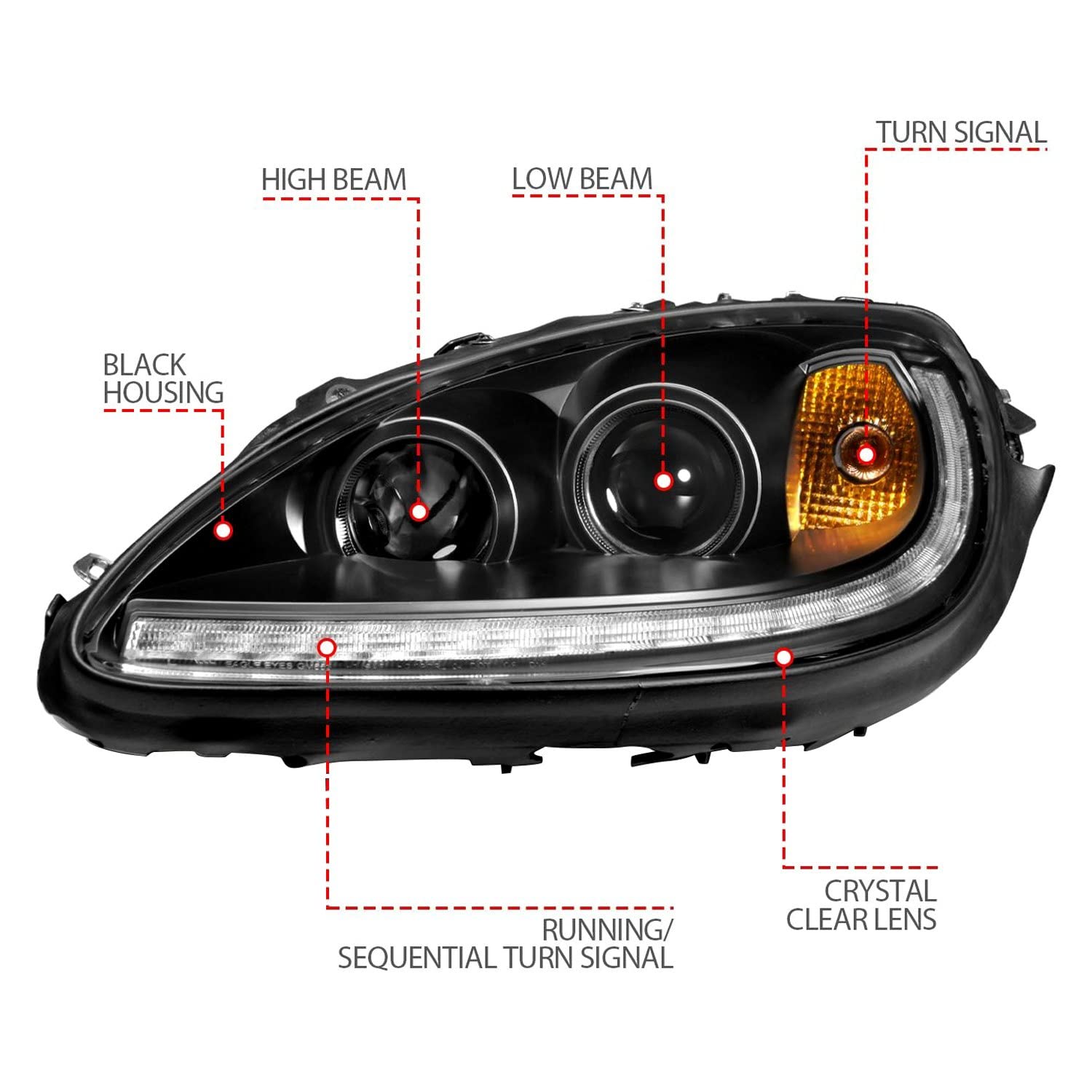 05-13 Chevrolet Corvette ANZO Projector Headlights w/Switchback & Sequential LED - Black Amber