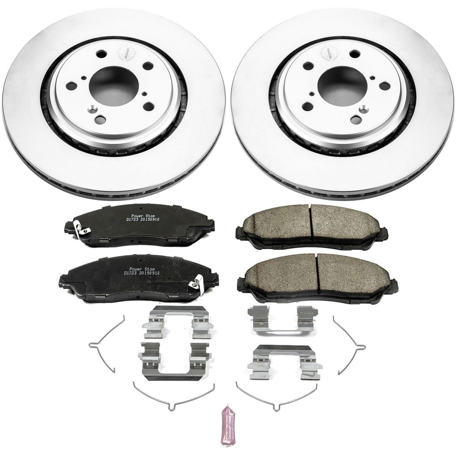 Power Stop Coated CRK7352 Brake Rotor and Ceramic Brake Pads- Front For Acura MDX 2017-2020, Honda Pilot 2016-2022, Honda Ridgeline 2017-2022 [Model Specific]