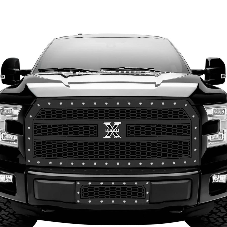 F-150 Compatible with Laser X Grille (2015-2017), Black, 1 Pc, Replacement, Chrome Studs, Does Not Fit Vehicles with Camera - PN #7715731