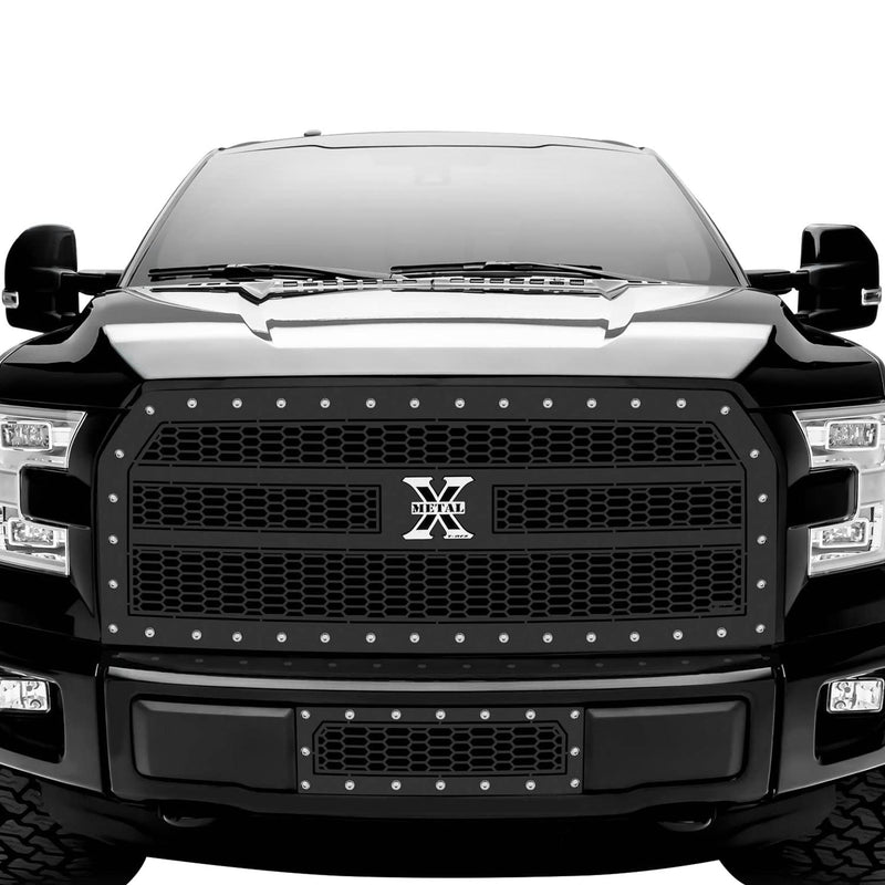 F-150 Compatible with Laser X Grille (2015-2017), Black, 1 Pc, Replacement, Chrome Studs, Does Not Fit Vehicles with Camera - PN #7715731