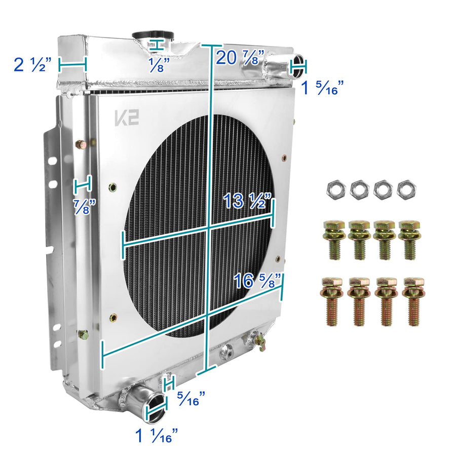 Cooling Spec-D Tuning Aluminum 3 Row Radiator with Fan Shroud Compatible with Ford Mustang V8 Conversion 1965-1966