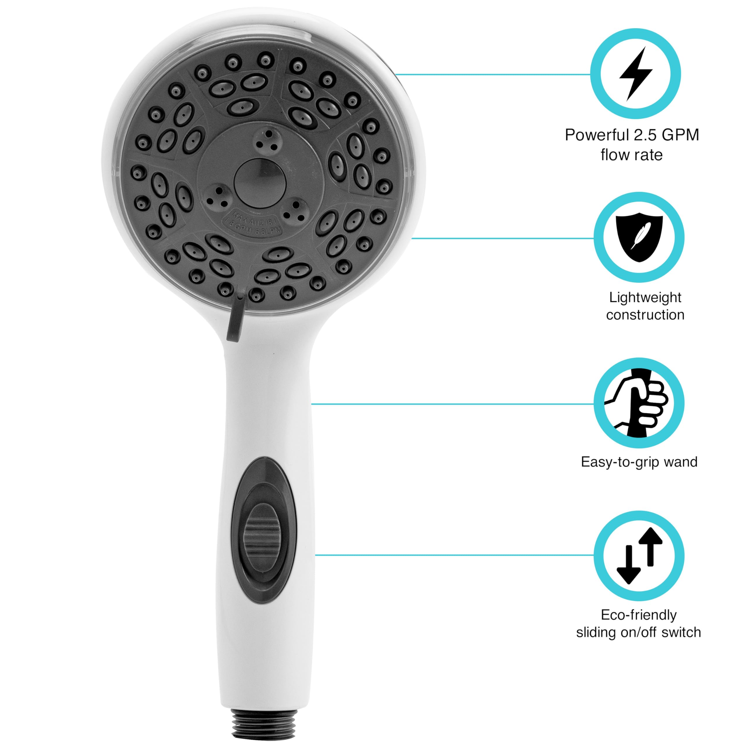 Dura Faucet Handheld Premium RV Shower Wand with Eco-Friendly On/Off Switch (White)