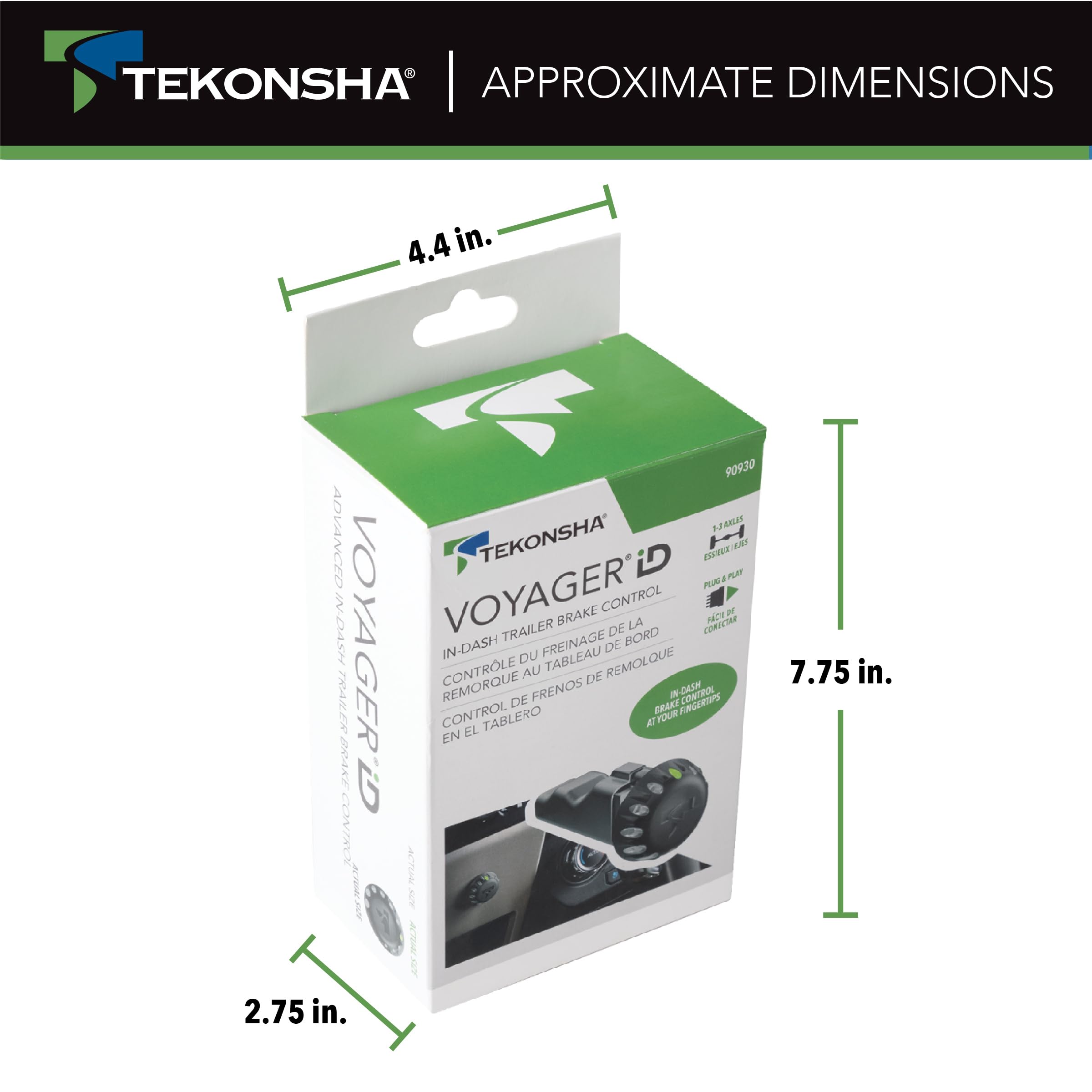 Tekonsha Voyager iD 90930 Trailer Brake Controller, Proportional, 1 to 3 Axles