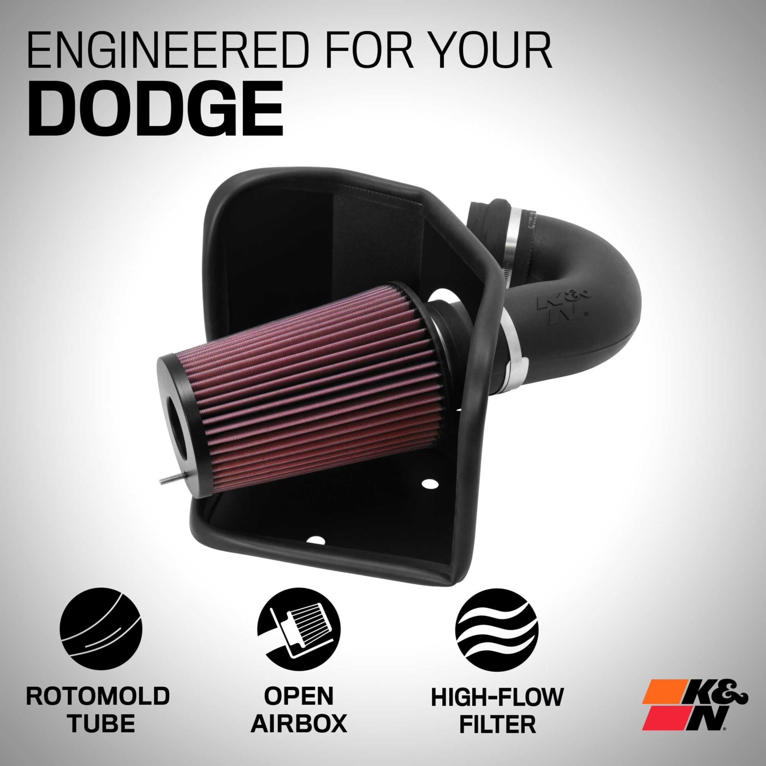 Cold Air Intake System K&N: High-Flow Air Filter, Increase Performance & Towing: Compatible with 1994-2002 Dodge/RAM: 2500, 3500, 57-1525