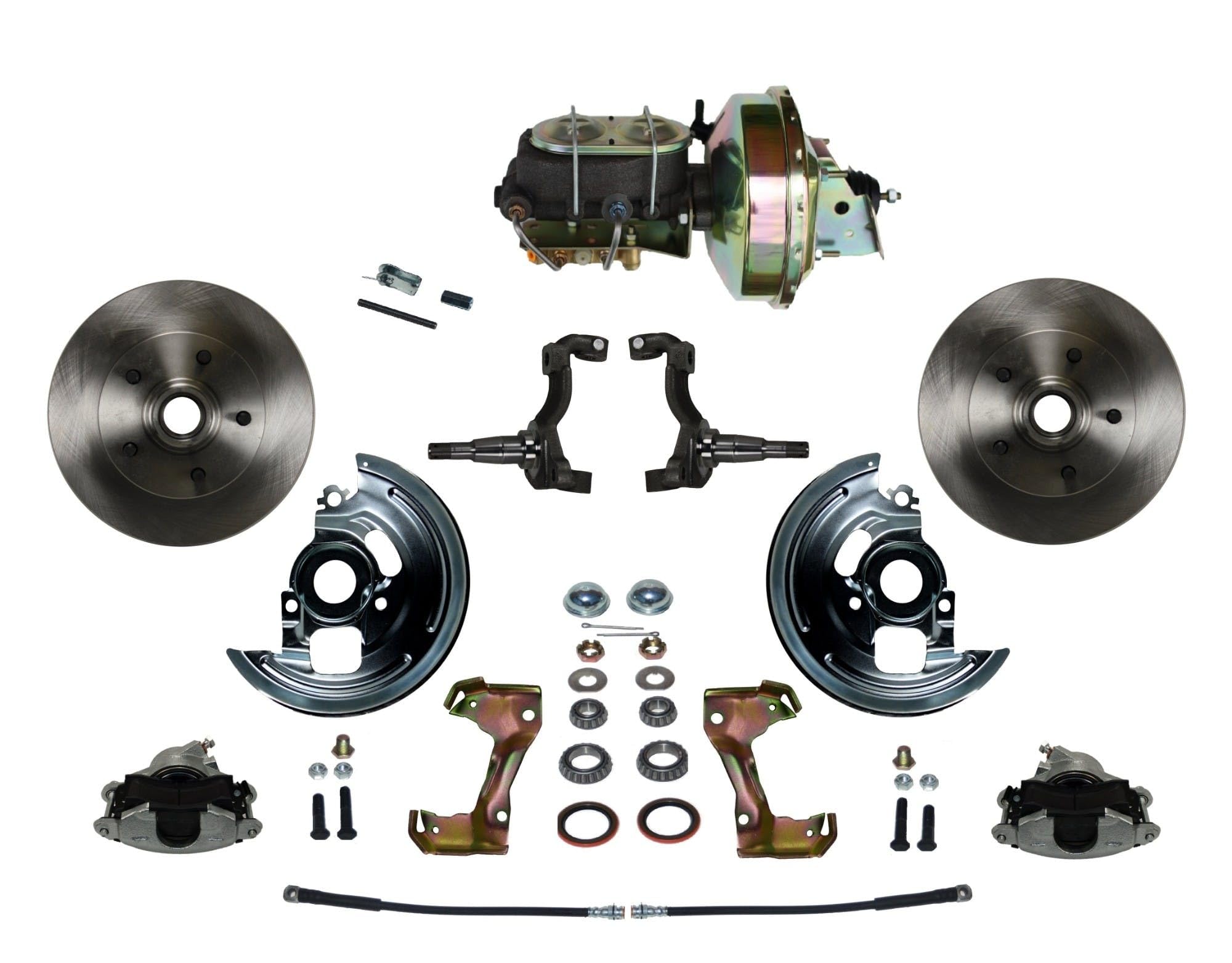 Power Front Disc Brake Conversion Kit LEED BRAKES With 9" Zinc Booster Cast Iron M/C Disc/Drum Bottom Mount