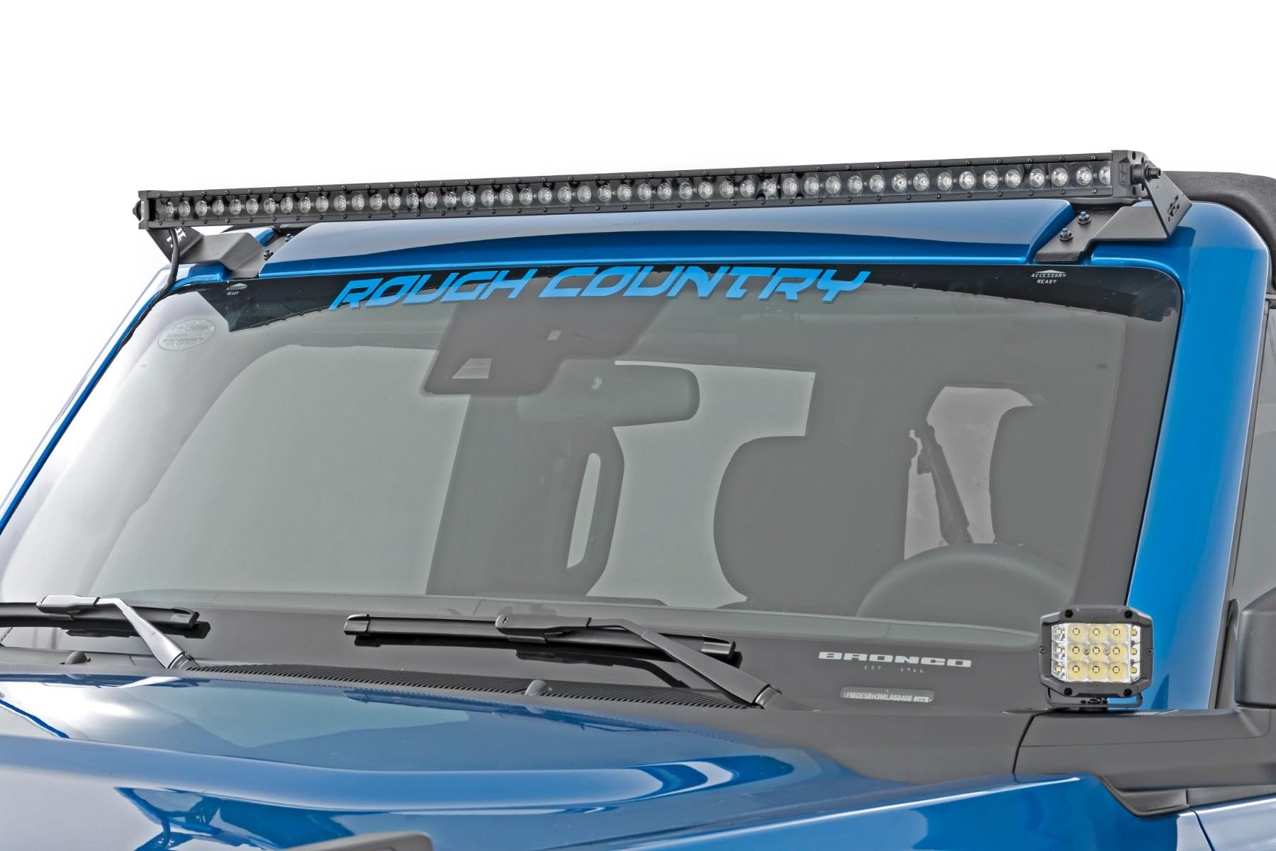 50" Rough Country LED Light Bar Windshield Mount Kit for Ford Bronco (2021-2025) - 240W, 19,200 Lumen CREE LED, Spot Focus Beam