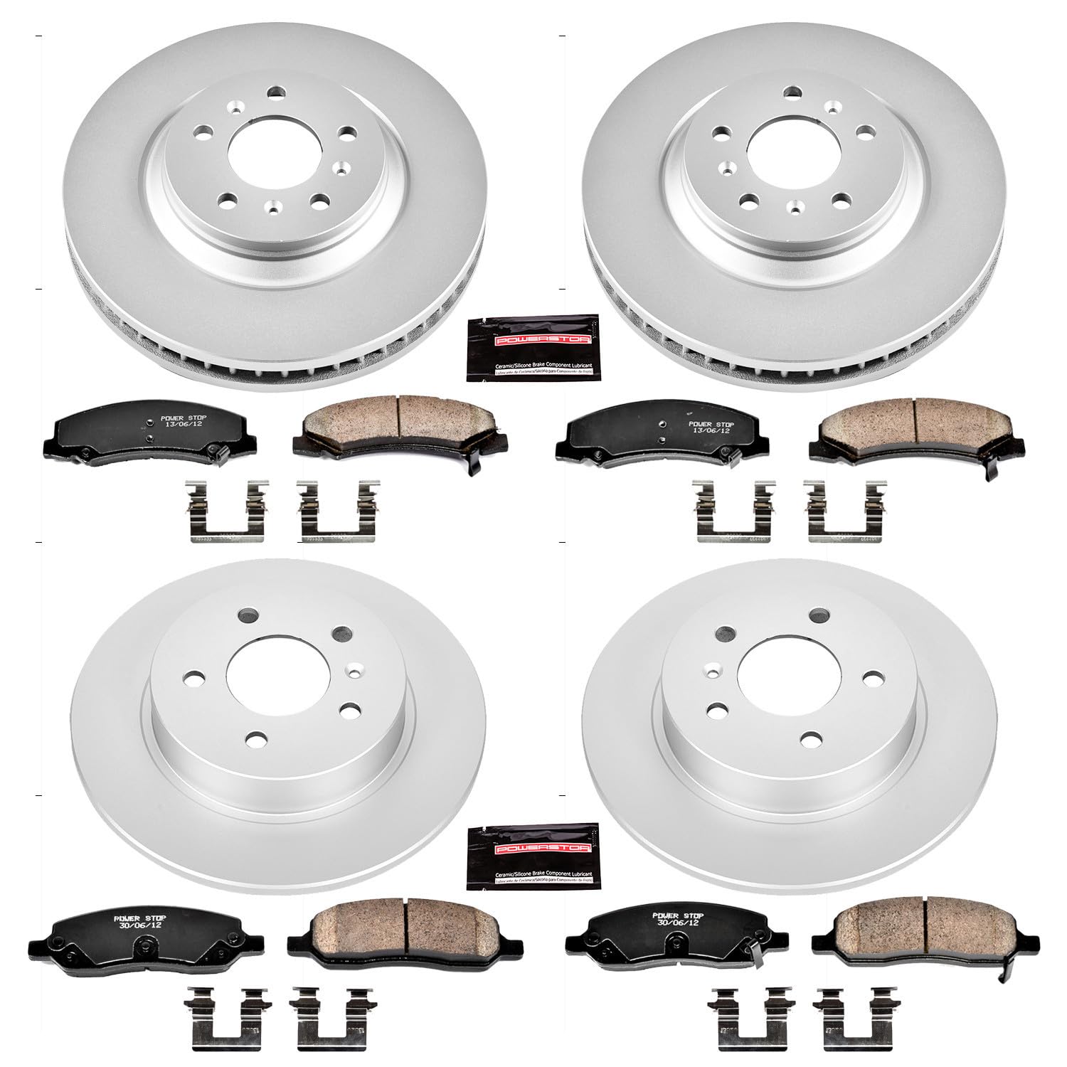 Power Stop Coated CRK4097 Brake Rotor & Ceramic Brake Pads- front & rear For Buick Lucerne 2006-2011, Cadillac DTS 2006-2011 [Model Specific]