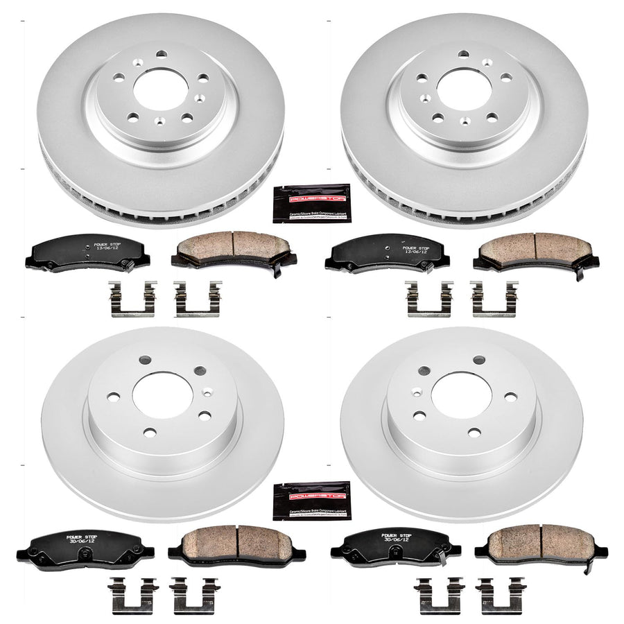 Power Stop Coated CRK4097 Brake Rotor & Ceramic Brake Pads- front & rear For Buick Lucerne 2006-2011, Cadillac DTS 2006-2011 [Model Specific]