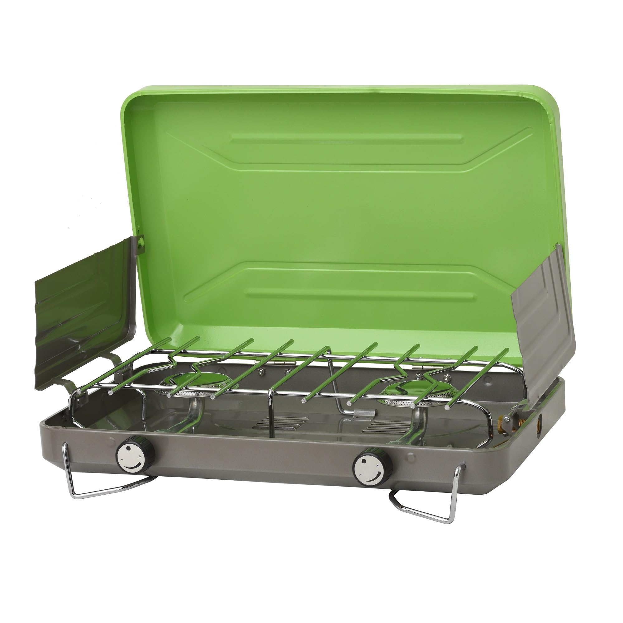 Flame King 2-Burner VT-101 Portable Camping Stove Grill, Great for Outdoor Cooking, Backpacking, Compatible with 1LB Propane Gas Bottle