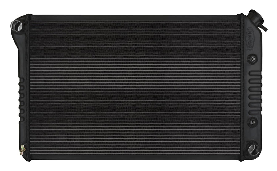 Cold Case Radiator, Black Night Rider Series Radiator, 31.5 in W x 19 in H x 3 in D, Driver Side Inlet, Passenger Side Outlet, Aluminum, Black Paint, Automatic, GM F-Body 1970-81, Each