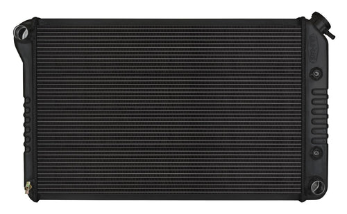 Cold Case Radiator, Black Night Rider Series Radiator, 31.5 in W x 19 in H x 3 in D, Driver Side Inlet, Passenger Side Outlet, Aluminum, Black Paint, Automatic, GM F-Body 1970-81, Each