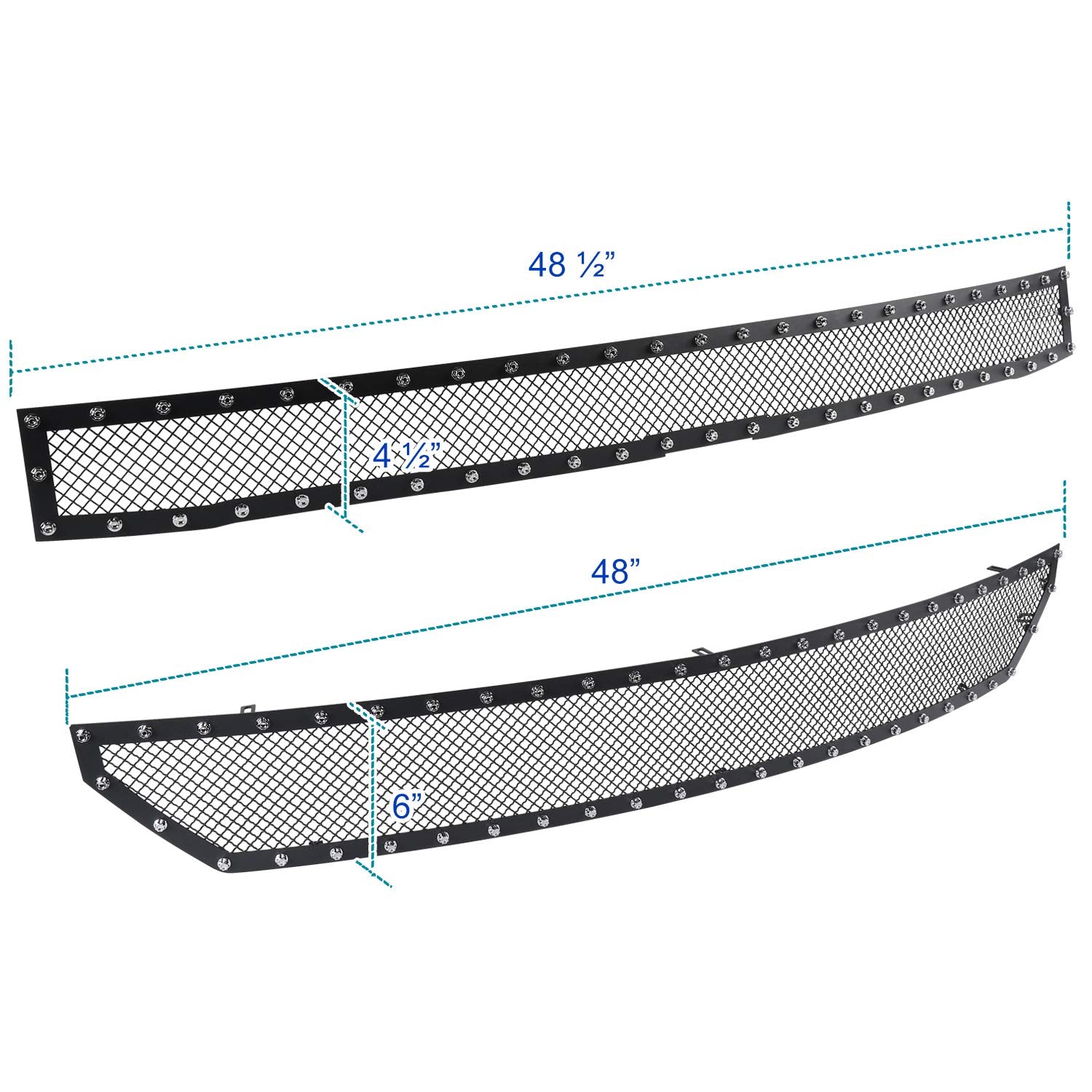 Spec-D Tuning Black Rivet Style Studded S/S Hood Grille Insert 2PCs Compatible with Chevy Silverado 1500 2016-2018