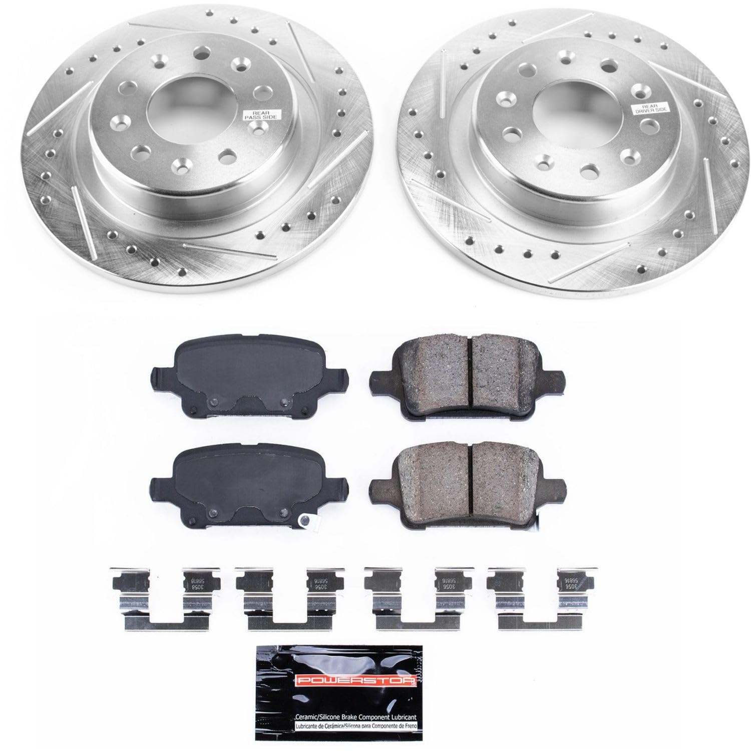 Power Stop K7717 Rear Brake Pads Z23 Carbon Fiber with Drilled & Slotted Brake Rotors Kit For Buick LaCrosse, Buick Regal Sportb, Buick Regal TourX, Chevrolet Malibu, GMC Terrain [Model Specific]