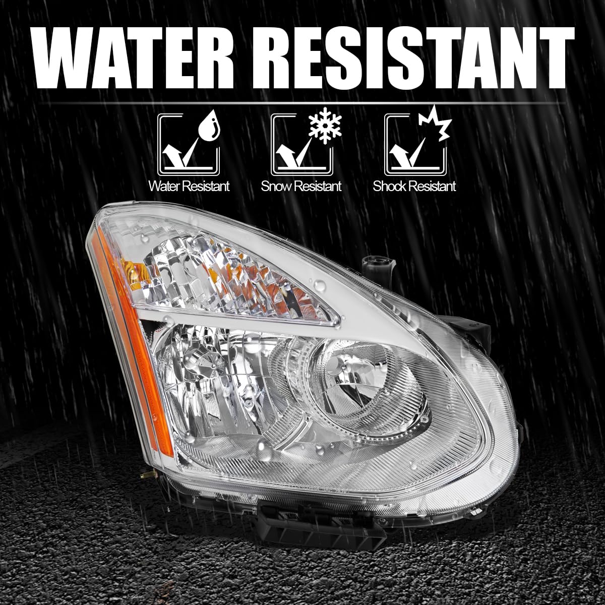 Chrome Housing Clear Lens SPEC-D TUNING Passenger Right Side Headlight Compatible with 2008-2013 Nissan Rogue Head Light Lamp Assembly