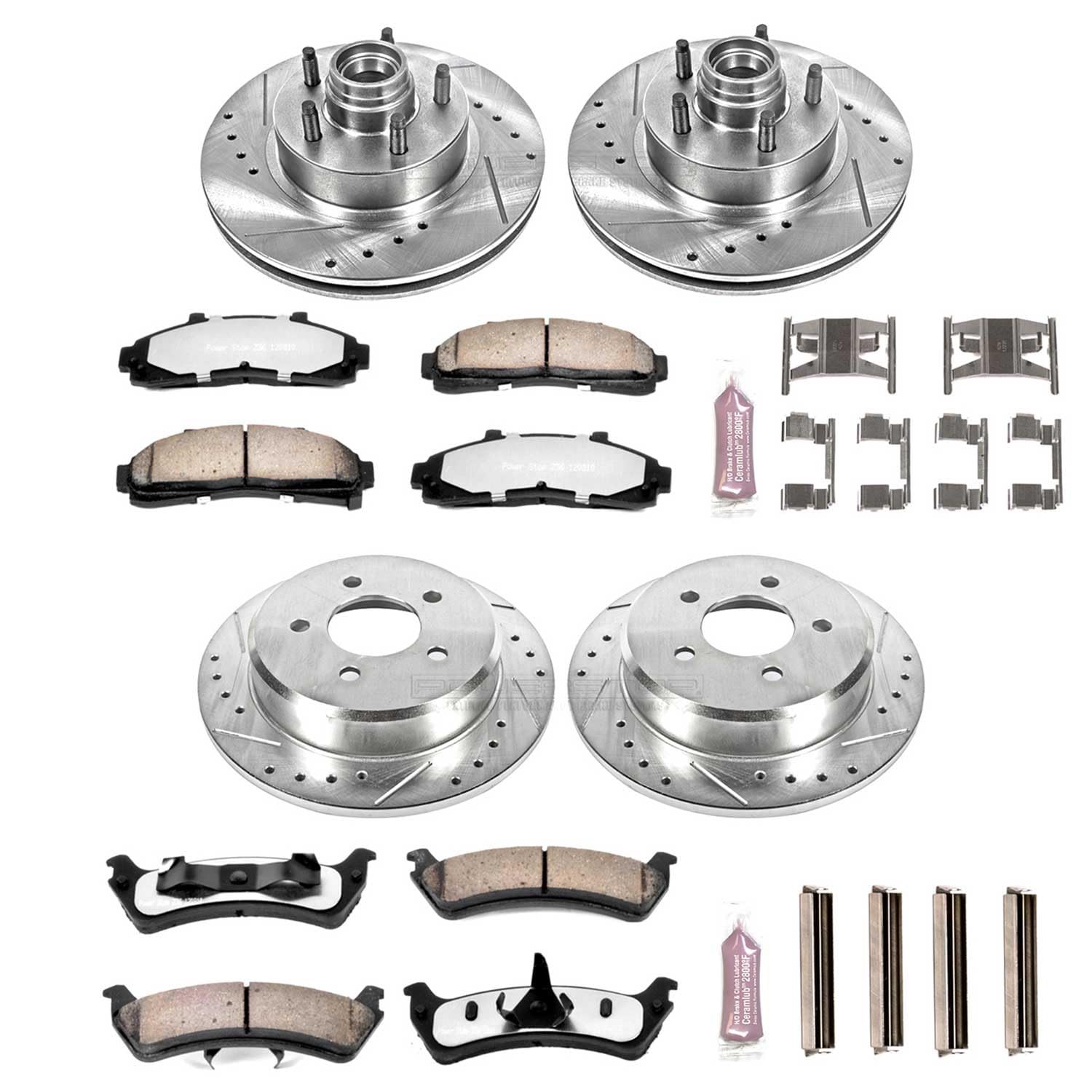 Power Stop Brake Kit Front and Rear For 1995 1996 1997 1998 1999 2000 2001 Ford Explorer - Truck & Tow Carbon Fiber Ceramic Pads & Drilled and Slotted Rotors Replacement, K1855-36