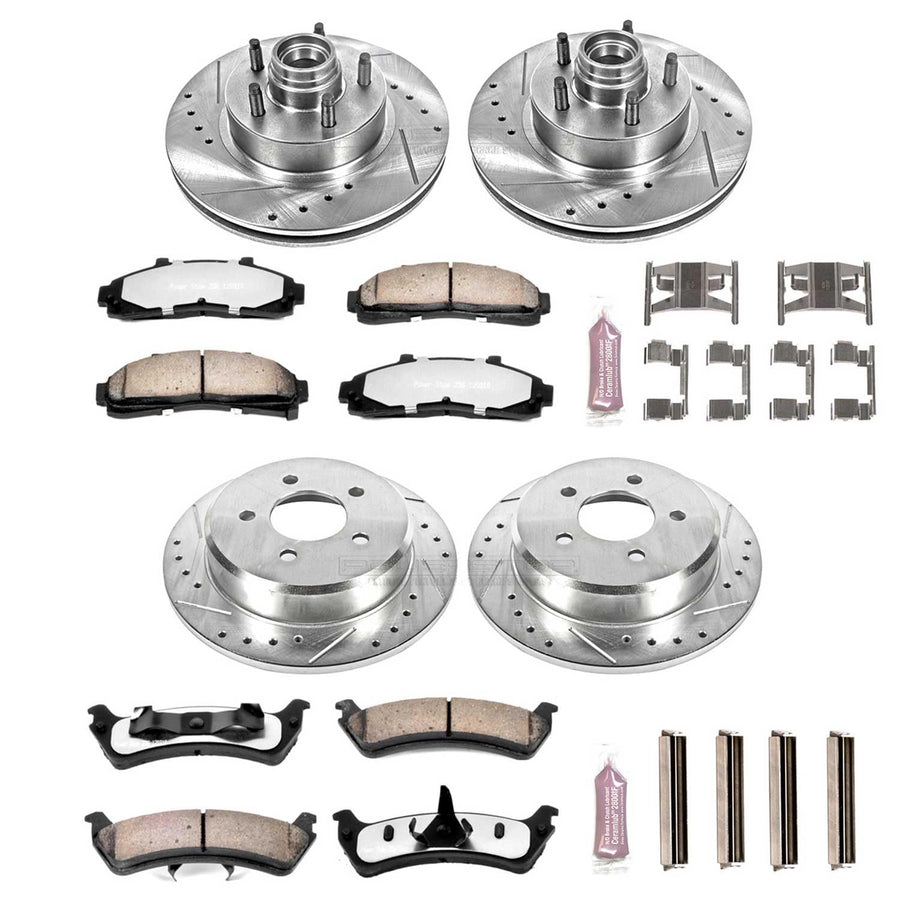 Power Stop Brake Kit Front and Rear For 1995 1996 1997 1998 1999 2000 2001 Ford Explorer - Truck & Tow Carbon Fiber Ceramic Pads & Drilled and Slotted Rotors Replacement, K1855-36
