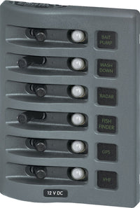 WeatherDeck Blue Sea Systems 4376 12V DC Waterproof Circuit Breaker Panel - Gray, 6 Positions