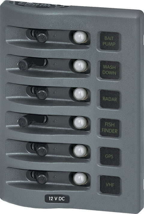 WeatherDeck Blue Sea Systems 4376 12V DC Waterproof Circuit Breaker Panel - Gray, 6 Positions
