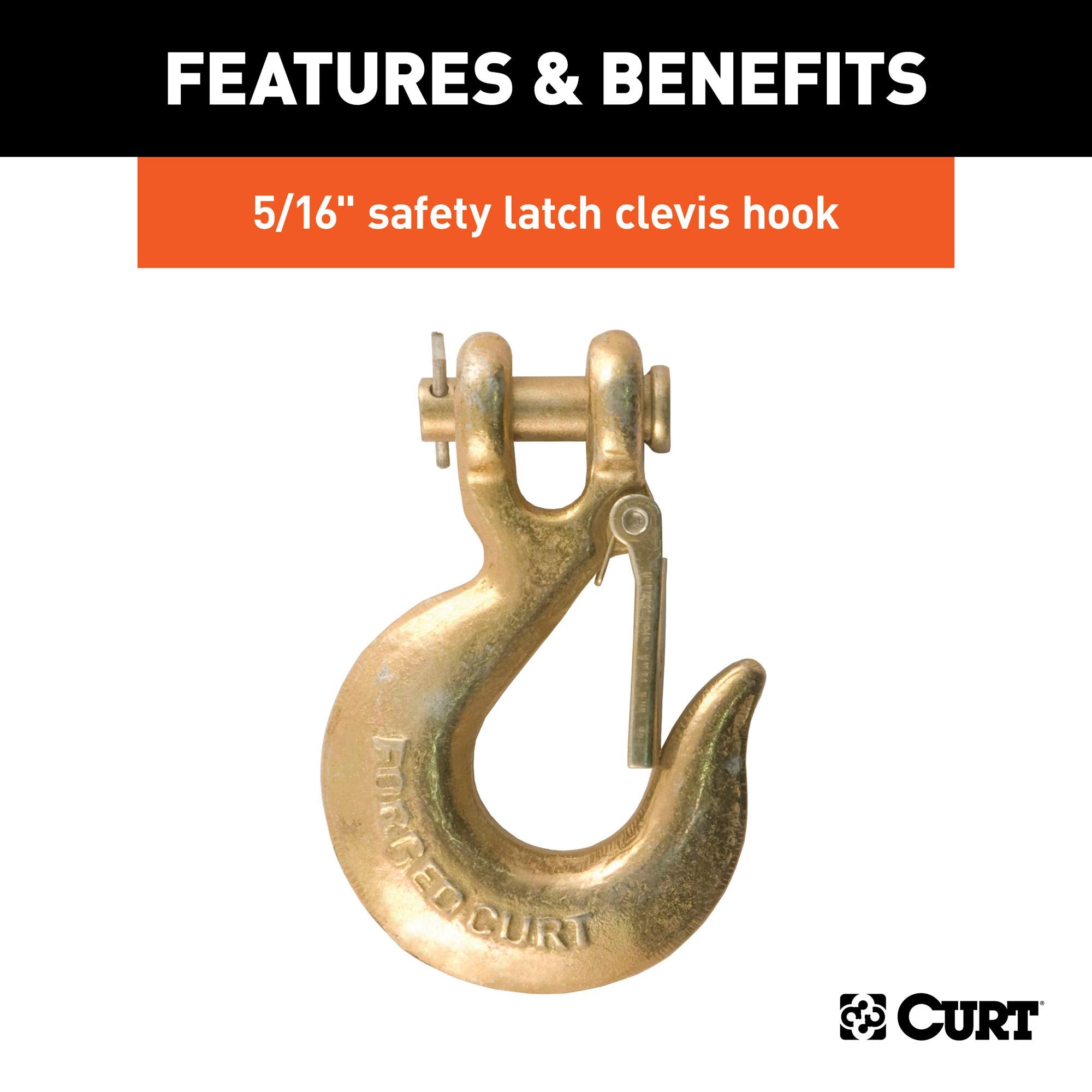 CURT 80304 35-Inch Safety Chain Trailer with 5/16-In Clevis Snap Hook, 18,800 lbs Break Strength, Small, YELLOW ZINC
