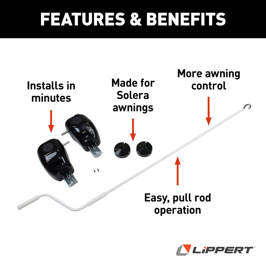 Lippert 333411 Manual to Crank Style Manual RV Solera Pull Style Awning Upgrade Kit Black
