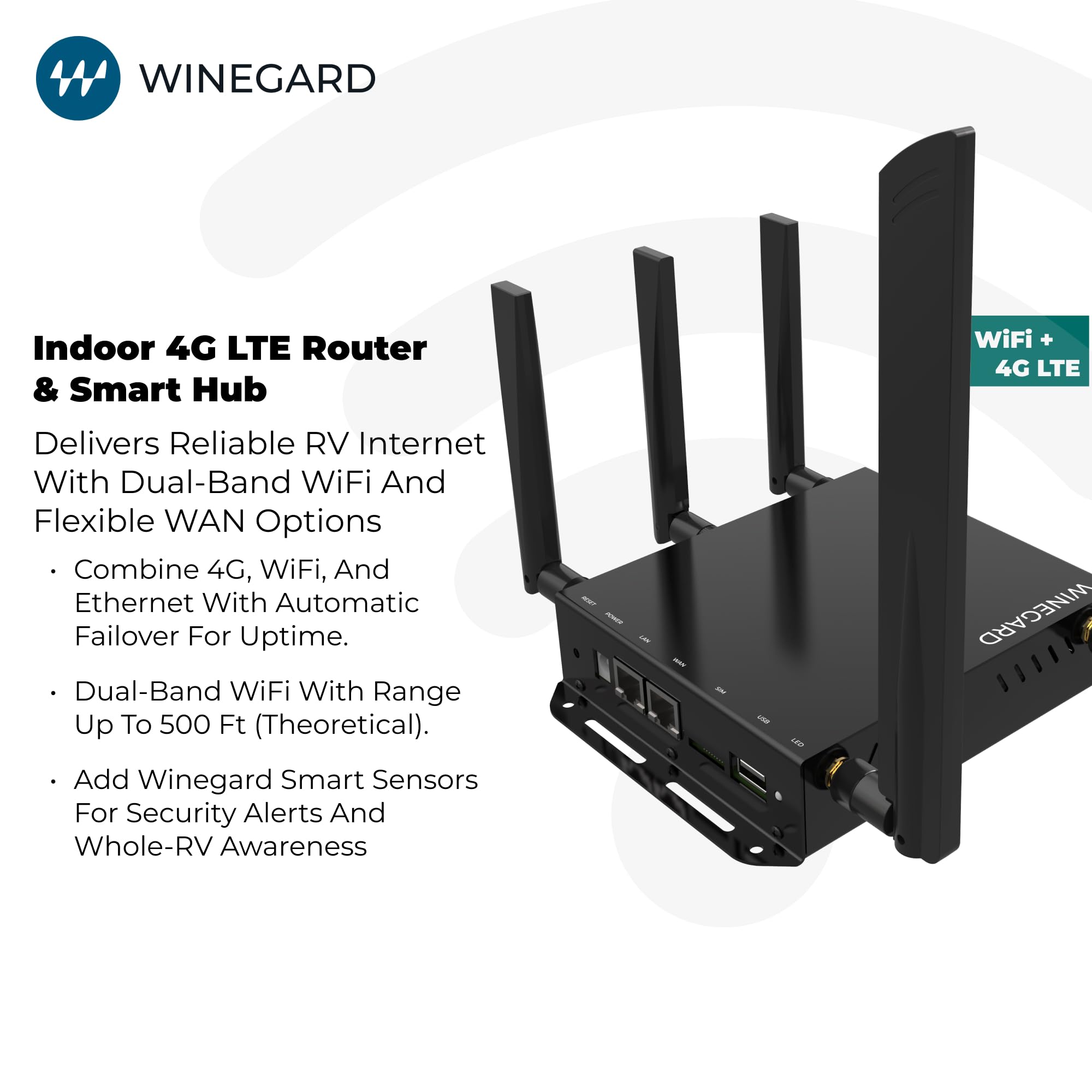 4G Winegard Basestation BS-4G01 – Indoor 4G LTE Router & Smart Hub, Dual-Band Wi-Fi, Failover, Sensor-Ready, Starlink Compatible