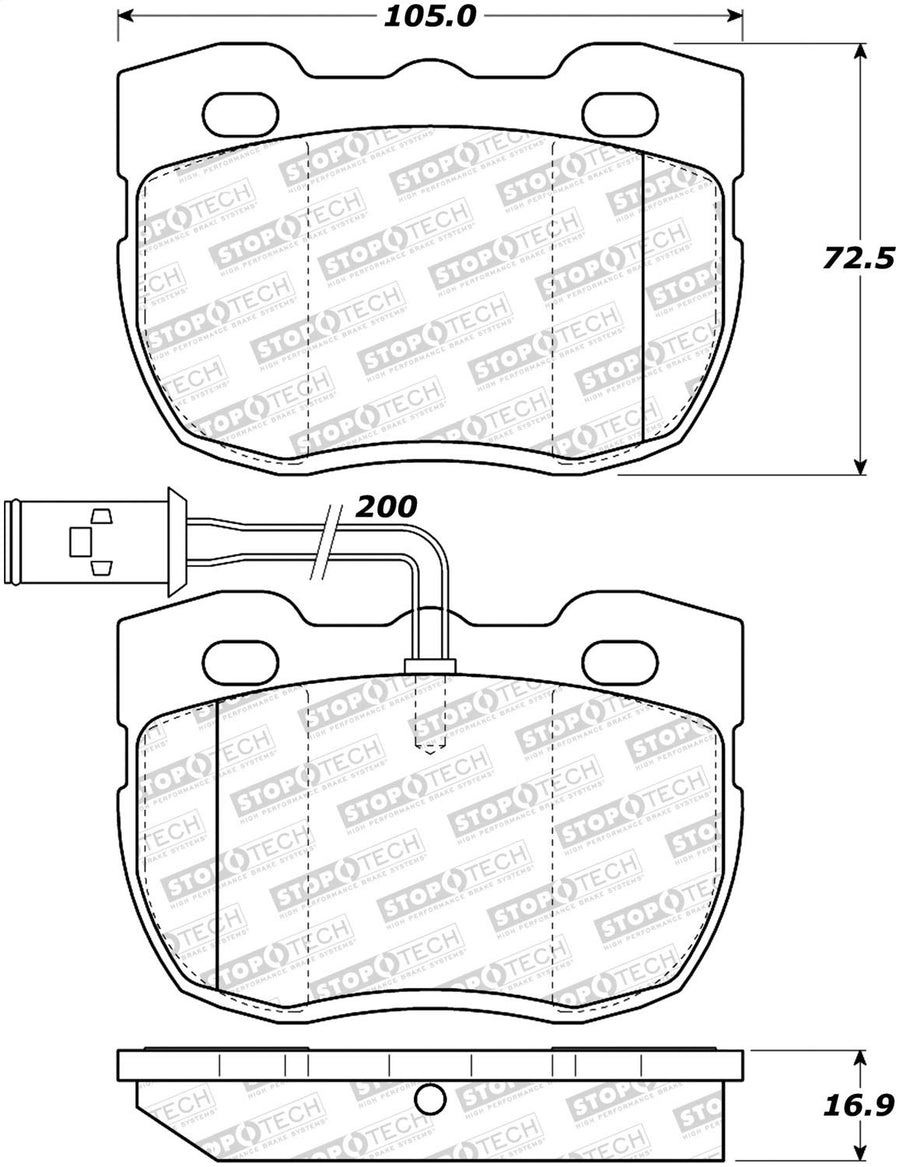 Front StopTech 308.05200 Brake Pads with Shims Street