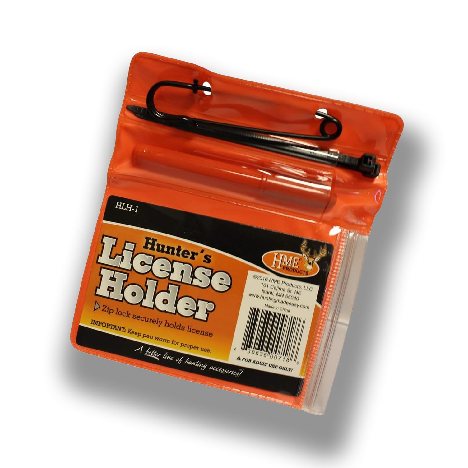 HME Waterproof Durable Secure Zip-Lock Hunter's License Holder with Built-in Snap - Includes Zip Ties for Tagging & A Pen