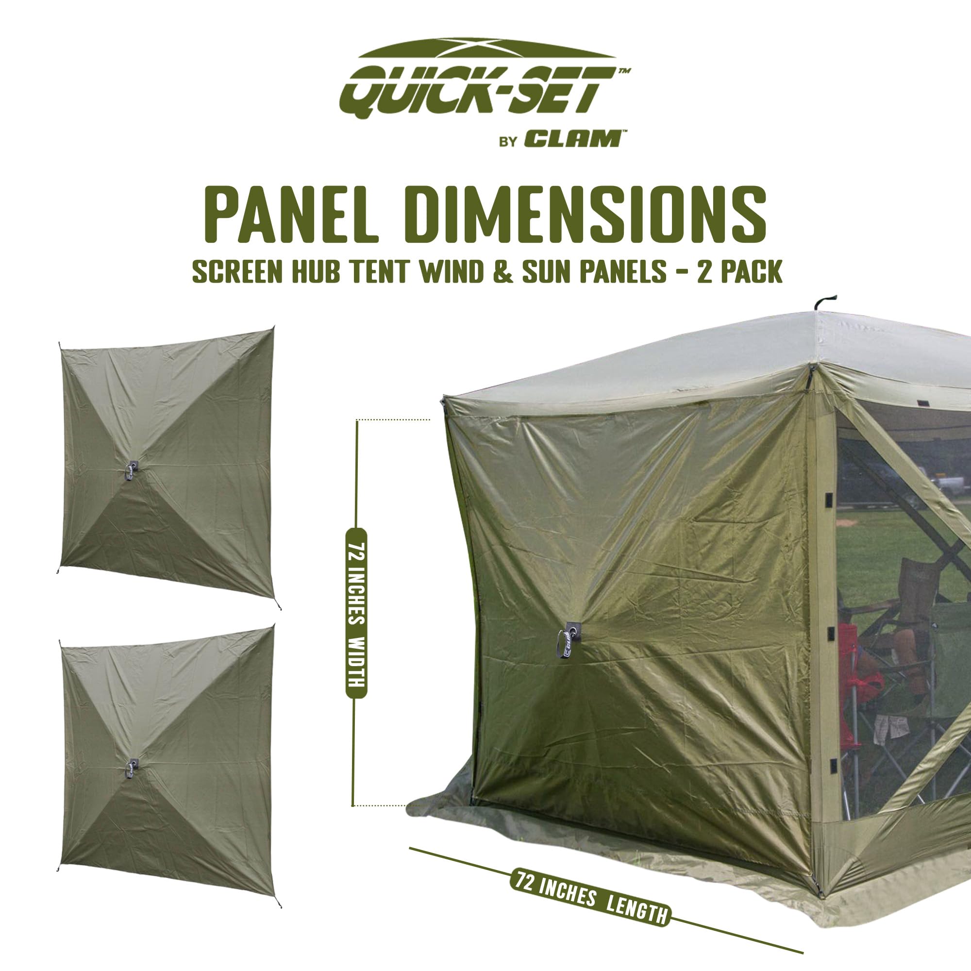 Clam Wind and Sun Panel Attachment Quick-Set for Escape Sport Screen Shelter Canopy Tent with Carrying Bag, Accessory Only, Green (2 Pack)