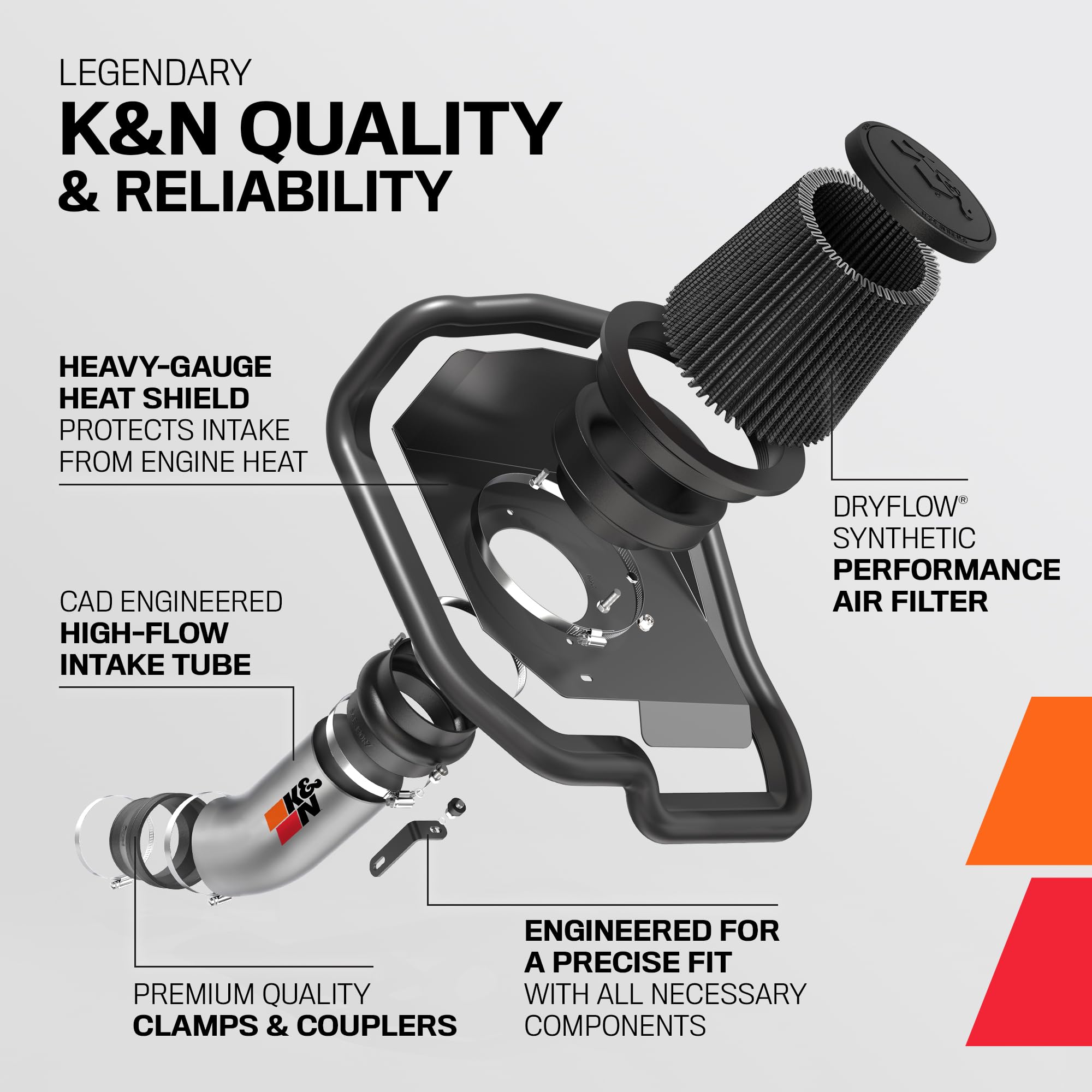 Cold Air Intake System K&N: Dry-Flow Air Filter, Increase Performance & Towing: Compatible with 2021-2024 FORD: F150, 30-2616KC