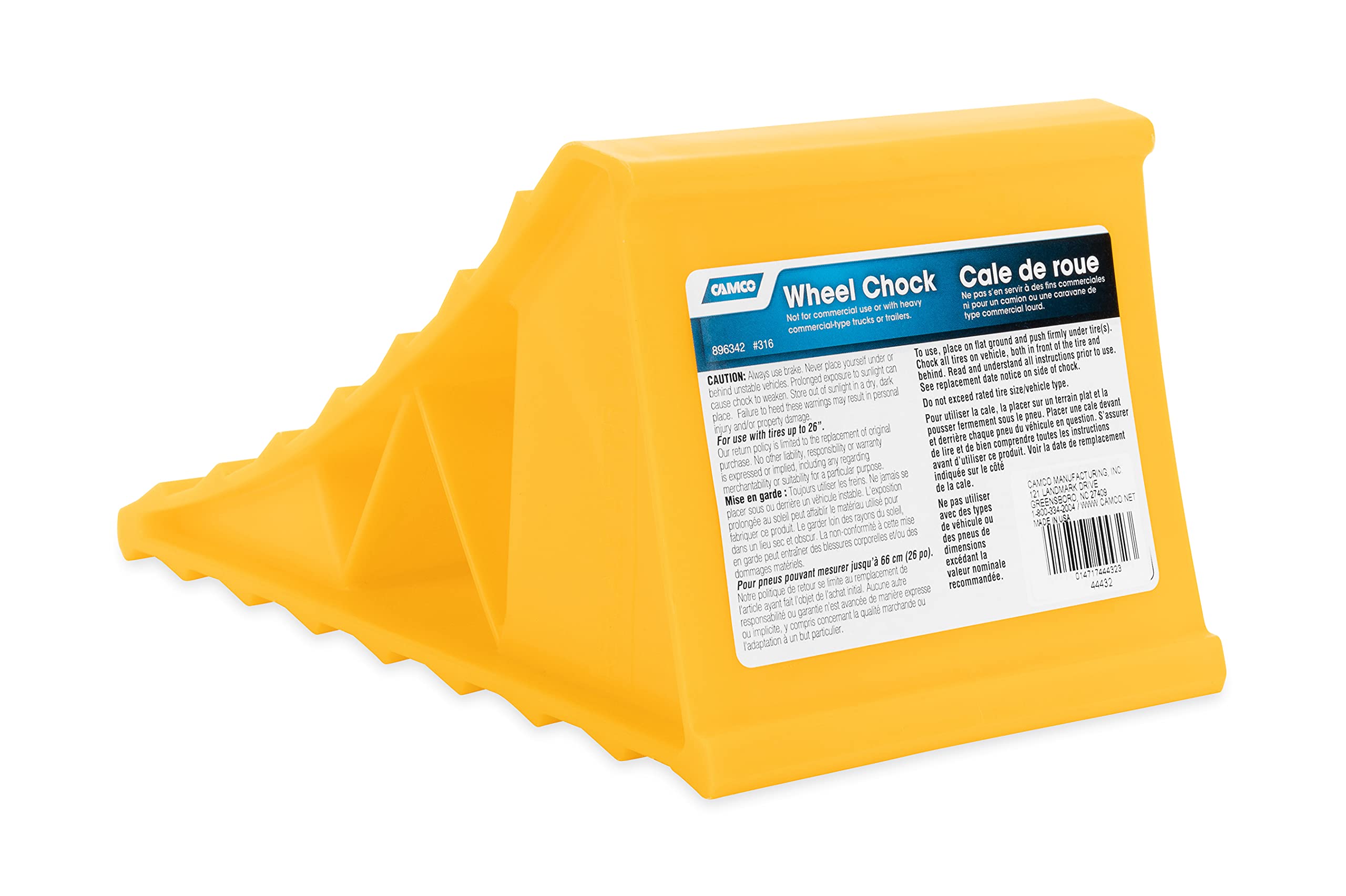 Wheel Chock Camco 44432 Without Rope, Helps Keep Your Trailer or RV in Place (Pack of 1), Yellow