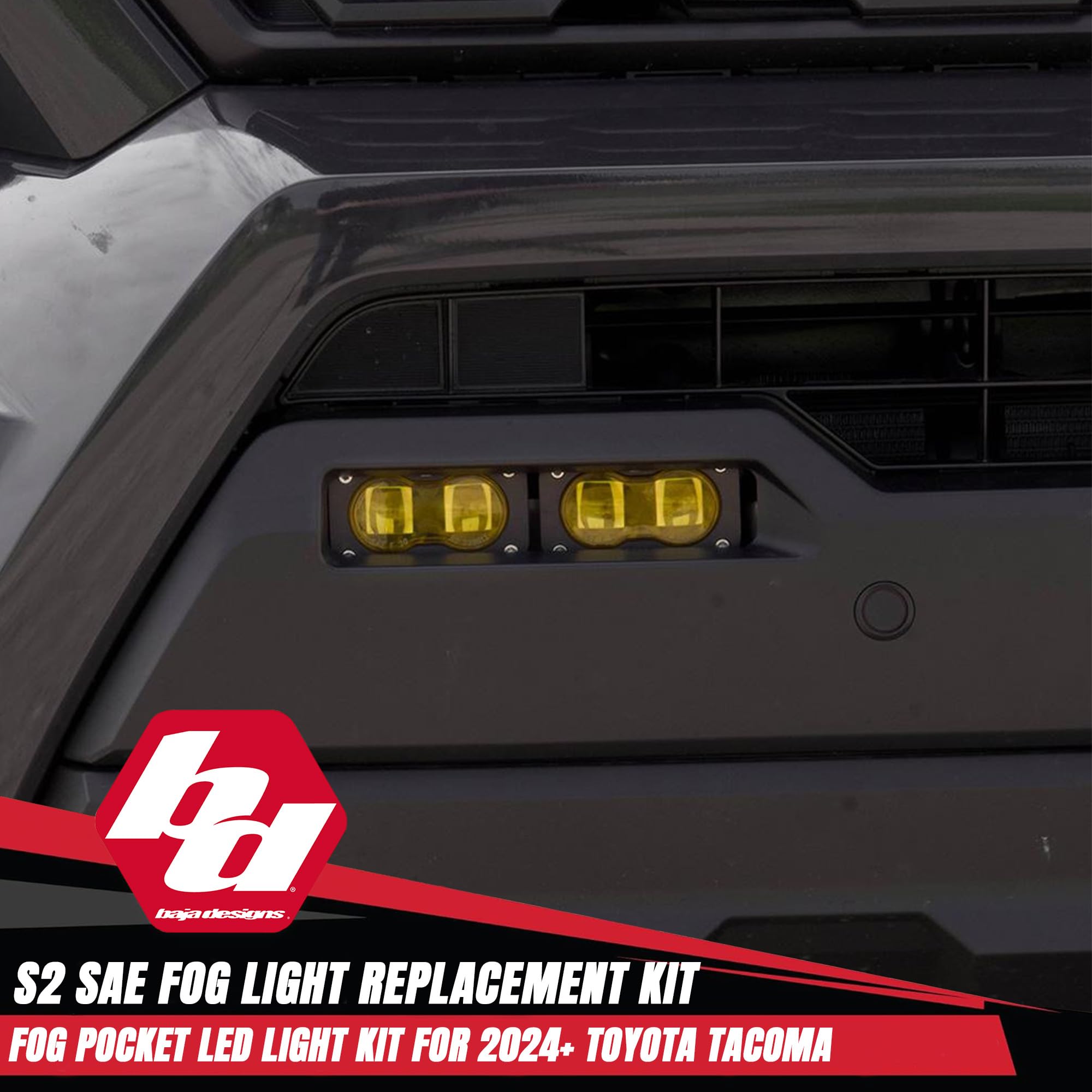 Baja Designs S2 LED OEM Replacement Fog Light Kit for Toyota Tacoma 2024+ (SAE Spot Lens, Amber)