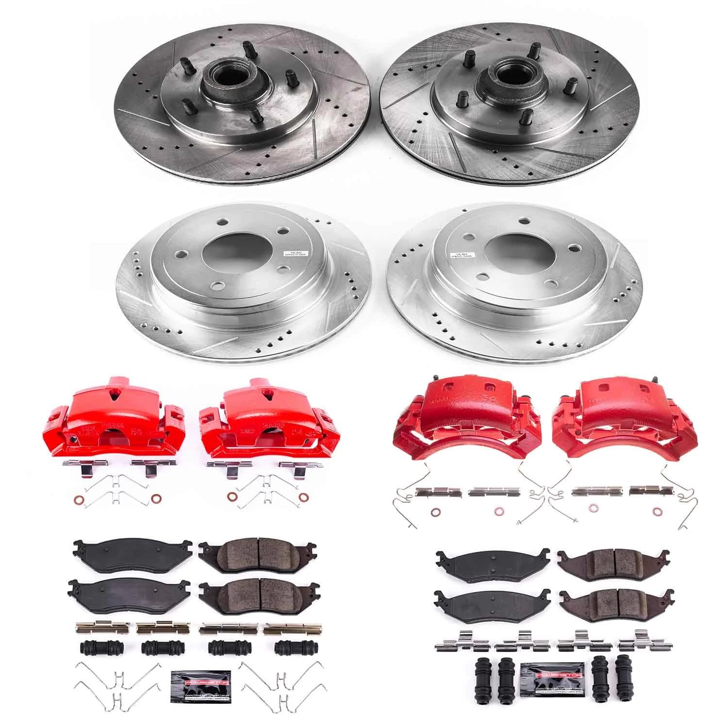 Power Stop Z23 Evolution Front and Rear Brake Caliper Kit-Brake Rotors, Carbon-Fiber Ceramic Brake Pads, Calipers