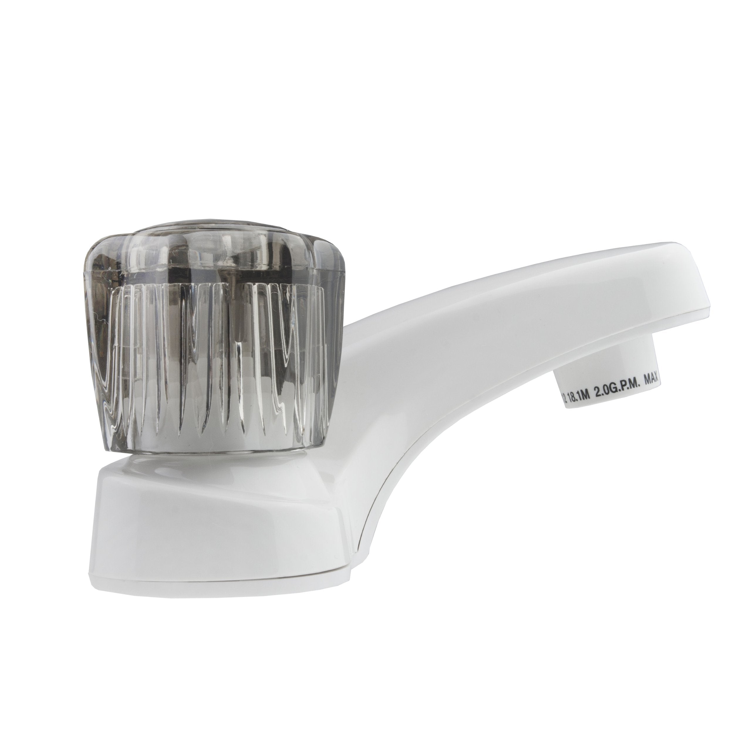 Dura Faucet RV Bathroom Faucet DF-PL700S-WT with Smoked Acrylic Knobs (White)