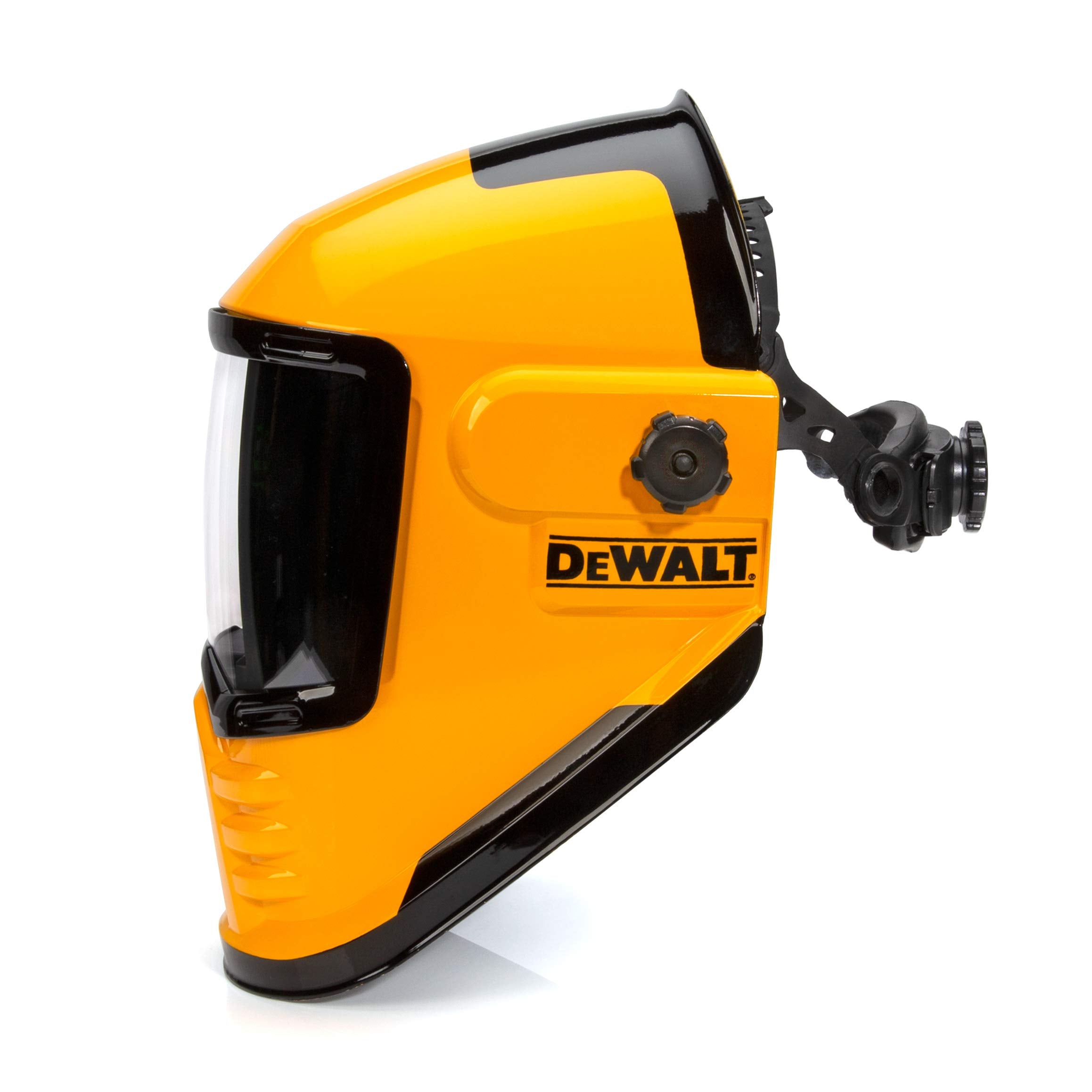 Wide View Dewalt Auto-Darkening Welding Helmet, Three Darkening Modes, 4 Lightning Fast Arc Sensors, Side Lenses for Panoramic Viewing, Adjustable Lightening Delay, Shade Control