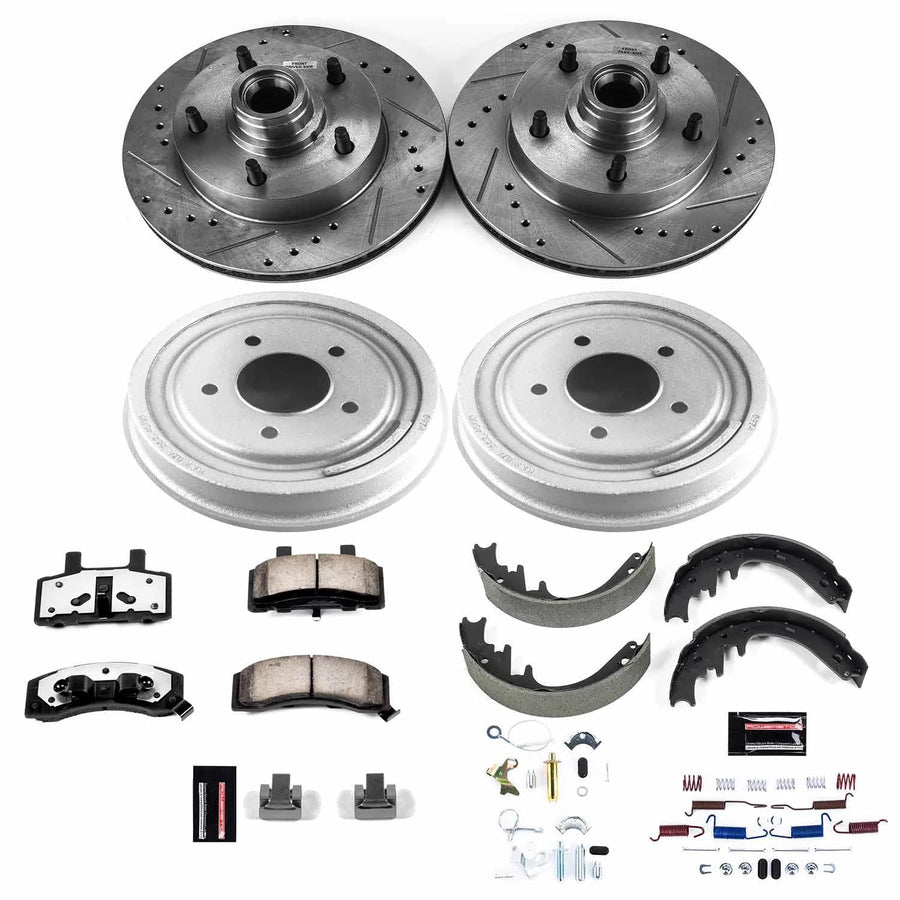 Power Stop K15456DK-36 Z36 Front & Rear Truck & Tow Brake Kit-Rotors/Drums & Carbon Ceramic Brake Pads For Ford F-150 1987-1989 [Model Specific]