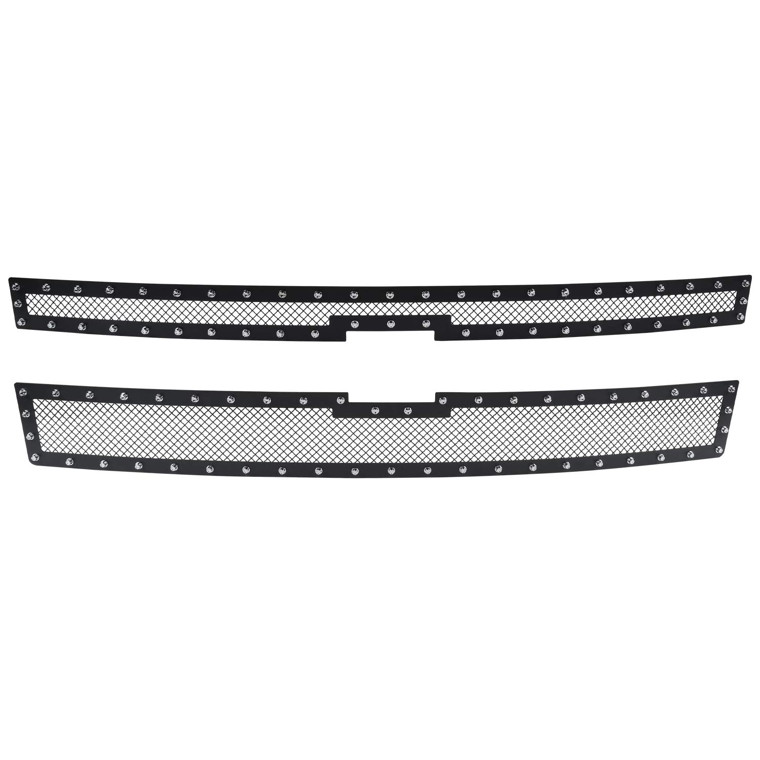 Spec-D Tuning Black Studded Rivet Style S/S Hood Grille Insert 2PCs Compatible with 2014-2015 Chevy Silverado 1500