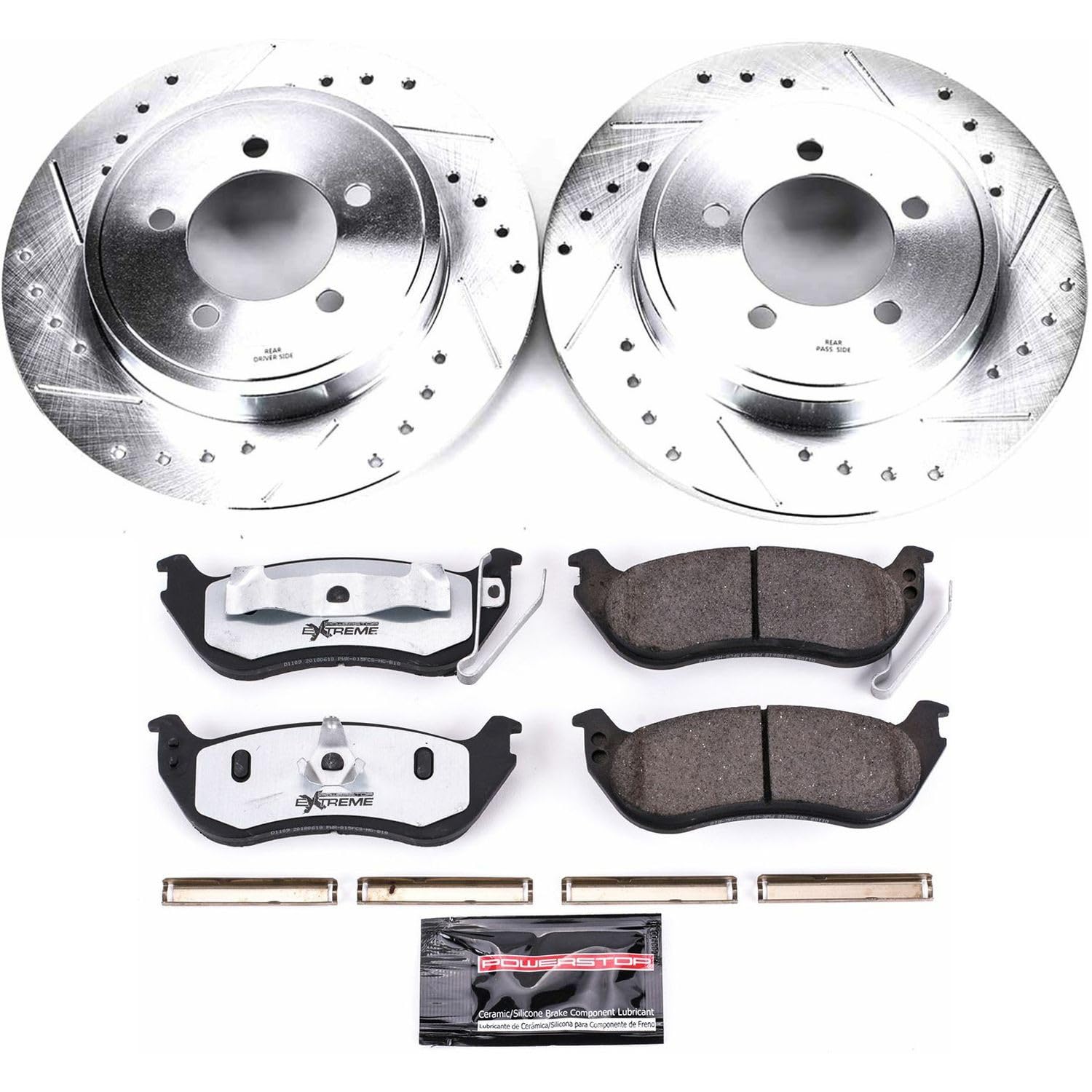 Rear Brake Kit Power Stop For 2006 2007 2008 2009 2010 Ford Explorer - Truck & Tow Carbon Fiber Ceramic Brake Pads & Drilled and Slotted Rotors Replacement, K1929-36