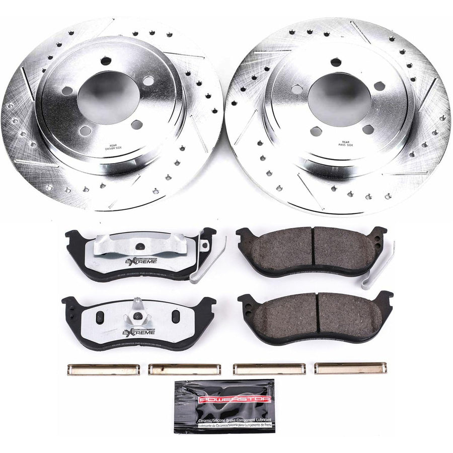 Rear Brake Kit Power Stop For 2006 2007 2008 2009 2010 Ford Explorer - Truck & Tow Carbon Fiber Ceramic Brake Pads & Drilled and Slotted Rotors Replacement, K1929-36