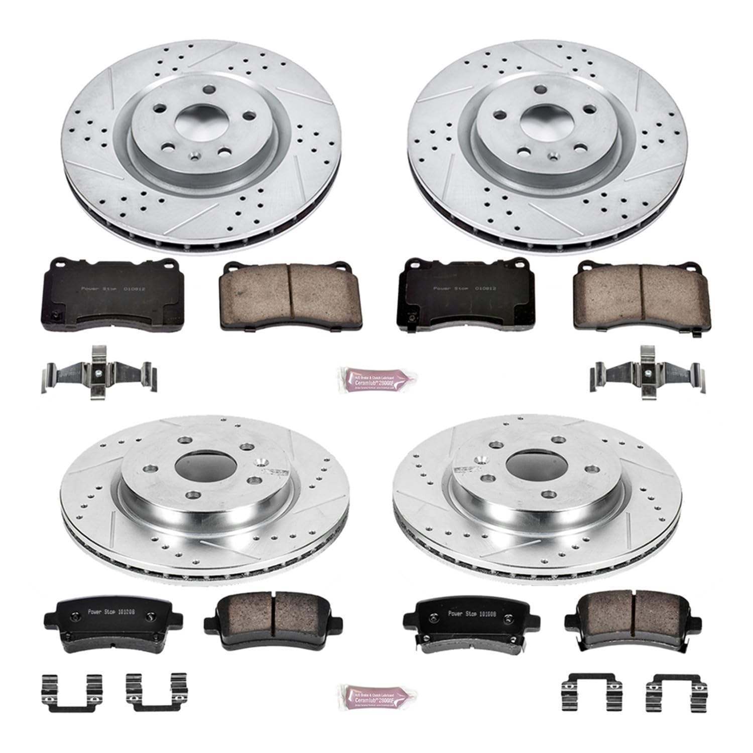 Power Stop K6188 Z23 Carbon Fiber Brake Pads Front and Rear with Drilled & Slotted Brake Rotors Kit For Buick Regal 2012-2013 [Model Specific]