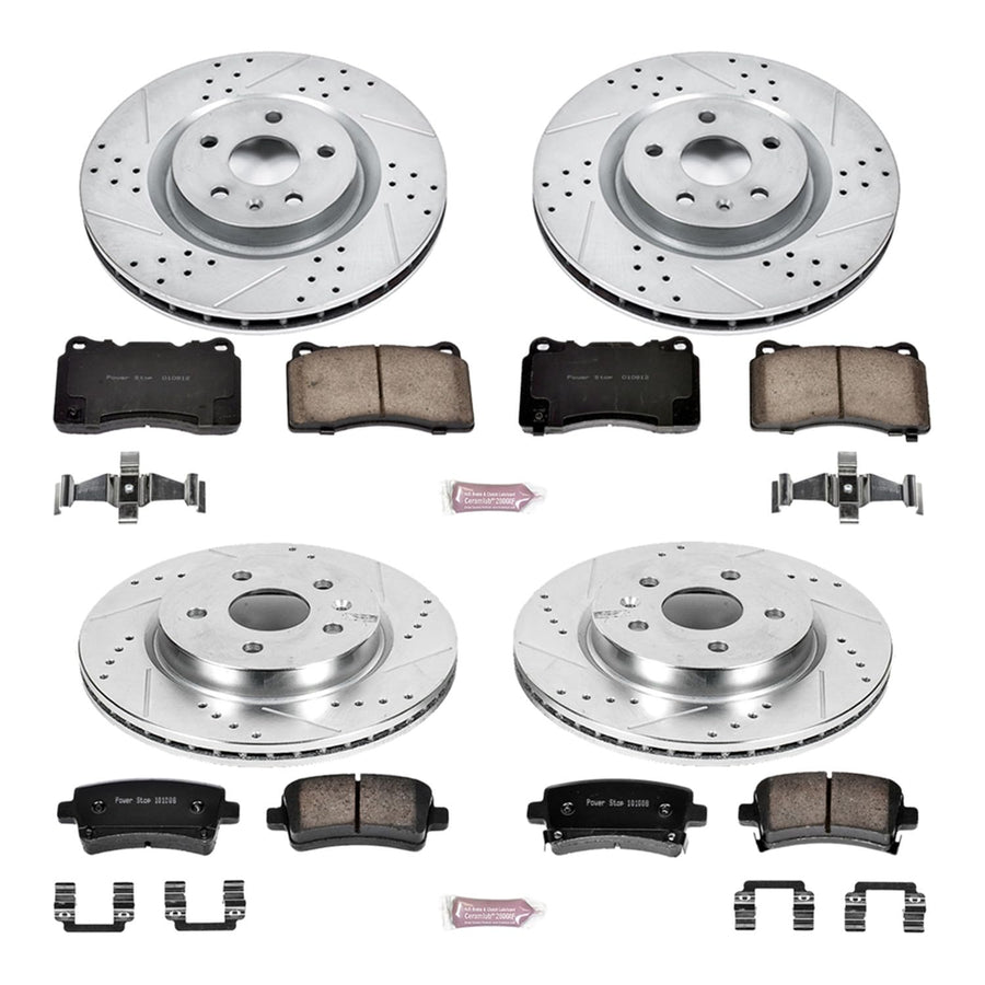 Power Stop K6188 Z23 Carbon Fiber Brake Pads Front and Rear with Drilled & Slotted Brake Rotors Kit For Buick Regal 2012-2013 [Model Specific]