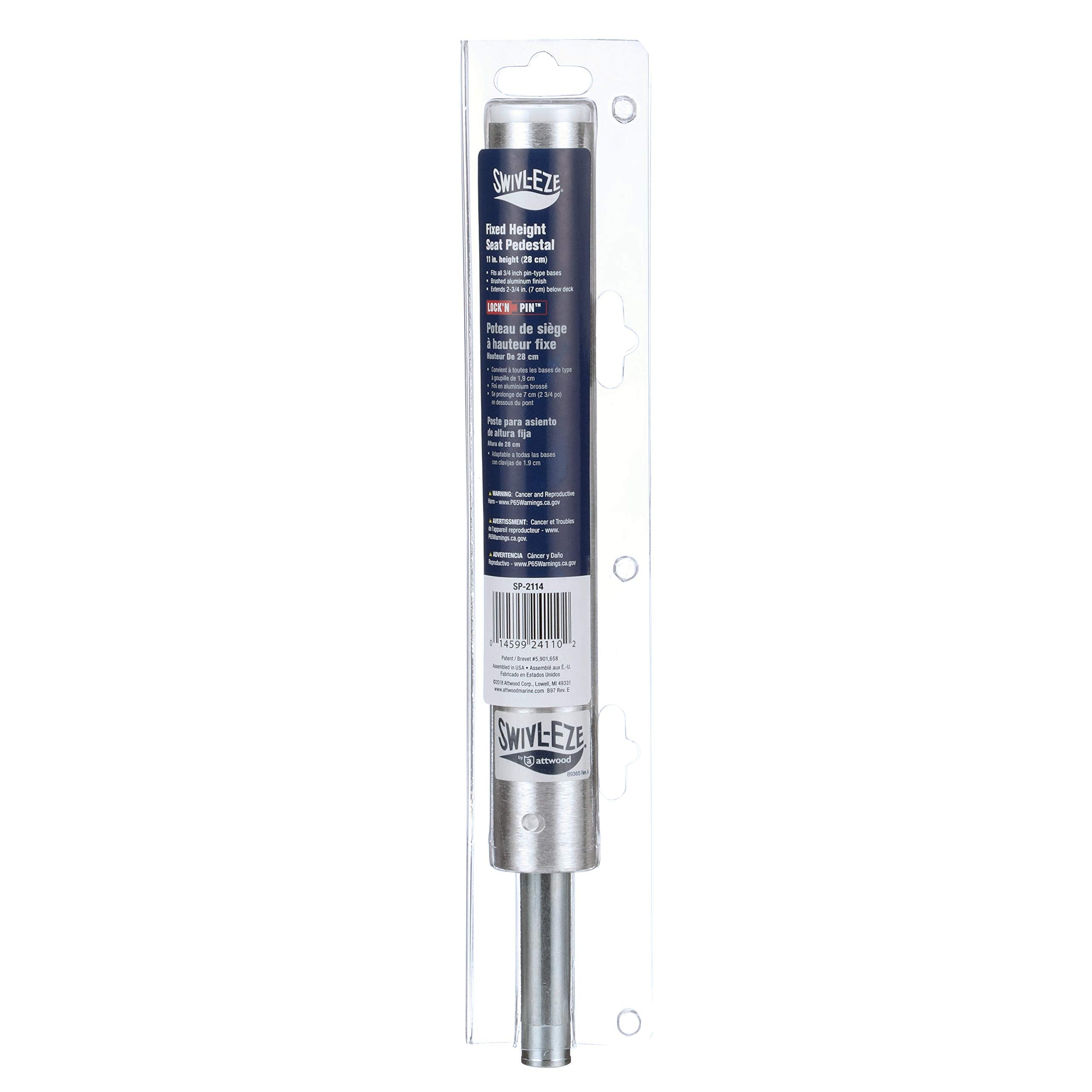 Attwood ¾-Inch Pin Post Lock’N-Pin SP-2114, 11 Inches Tall, 1.5-Inch Diameter, Brushed Aluminum, Non-Threaded, Steel Pin