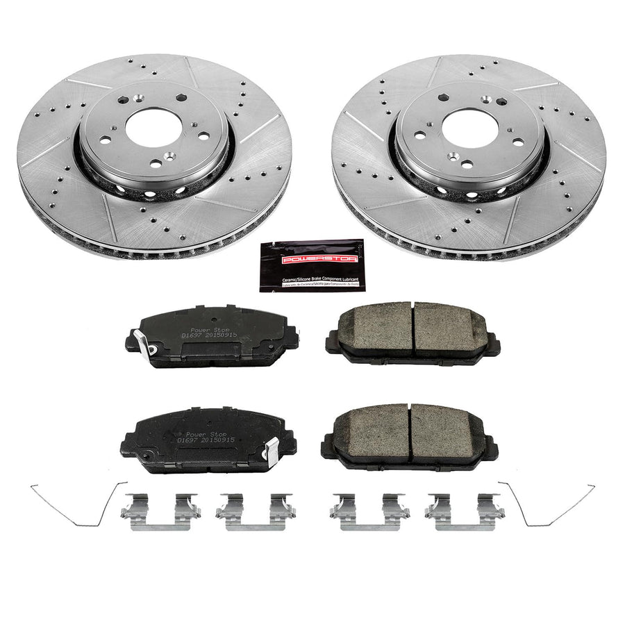 Power Stop K6940 Brake Kit with Drilled and Slotted Brake Rotors Z23 Carbon Fiber Brake Pads For 2016 Acura ILX | 2013 2014 2015 2016 2017 2018 Acura RDX