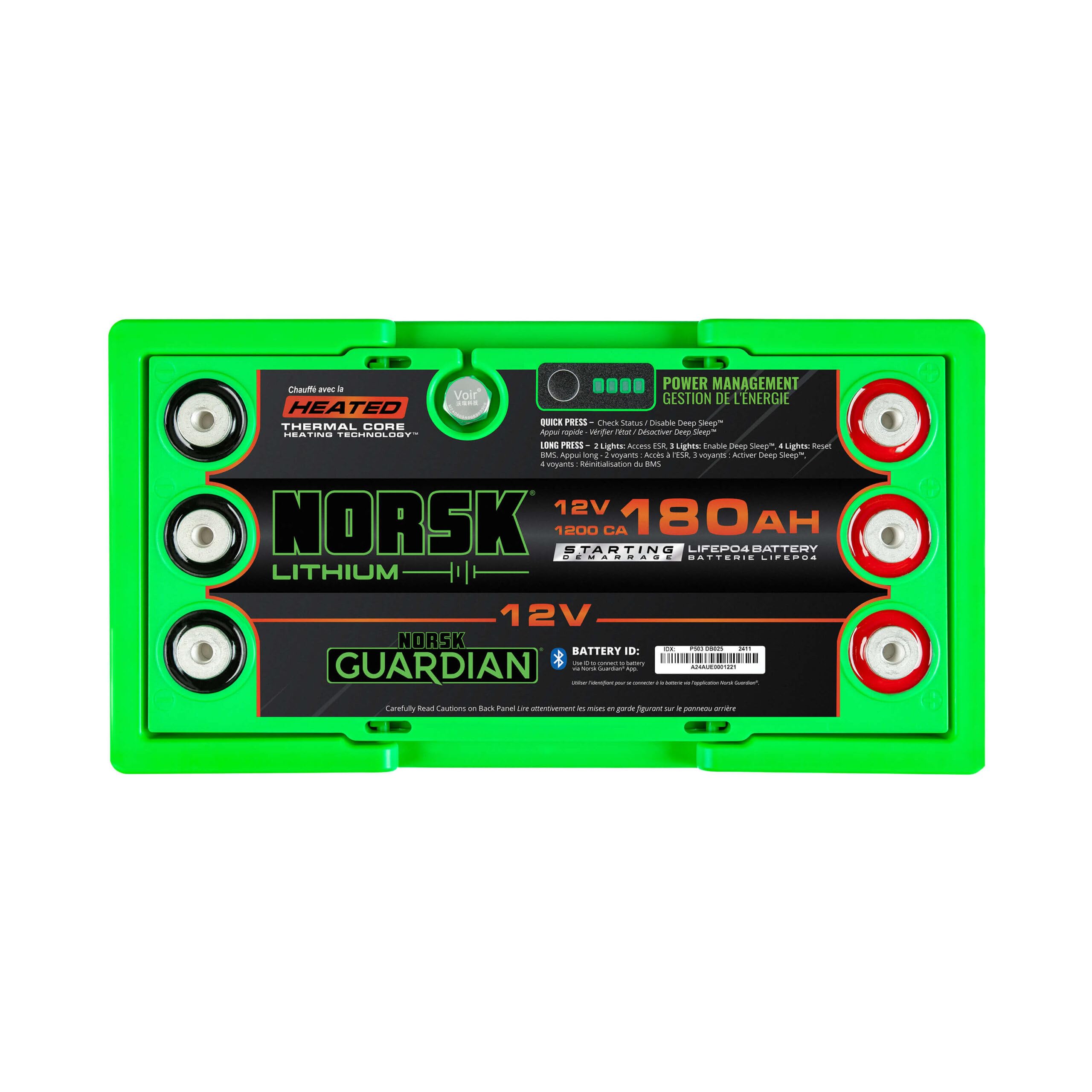 12V Norsk Lithium 180AH Heated Marine Lithium Cranking Battery | 1200 CCA | LiFePO4 | Triple Terminals | Emergency Start Reserve | Bluetooth | Perfect for RV, Solar, Boat, and Marine
