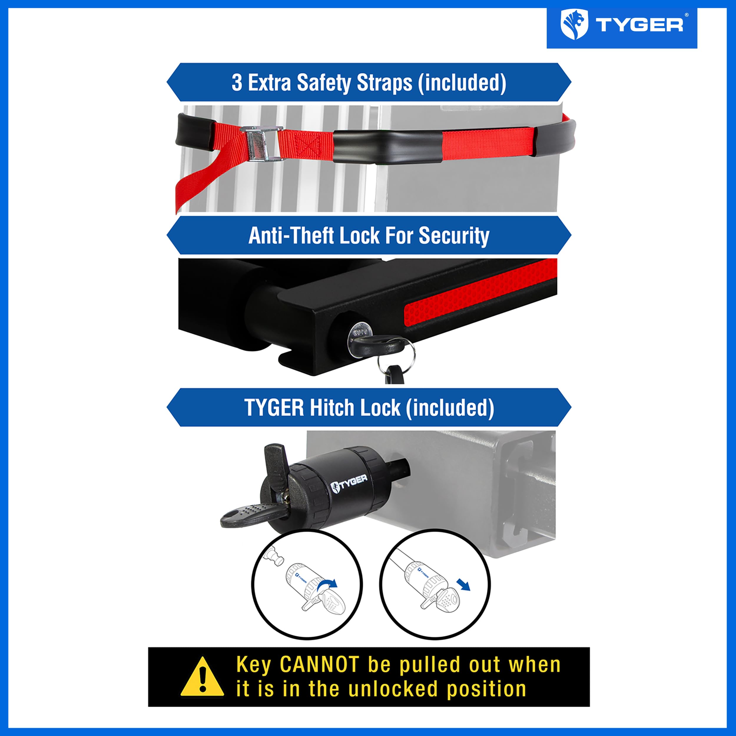 Folding Hitch-Mounted Ski/Snowboard Rack Tyger Auto TG-RK1B707B Fits 2" or 1.25" Receiver Carries 6 Pair Skis or 4 Snowboards | Key Lock | Security Strap | Vertical Adjustable | Tilt Access