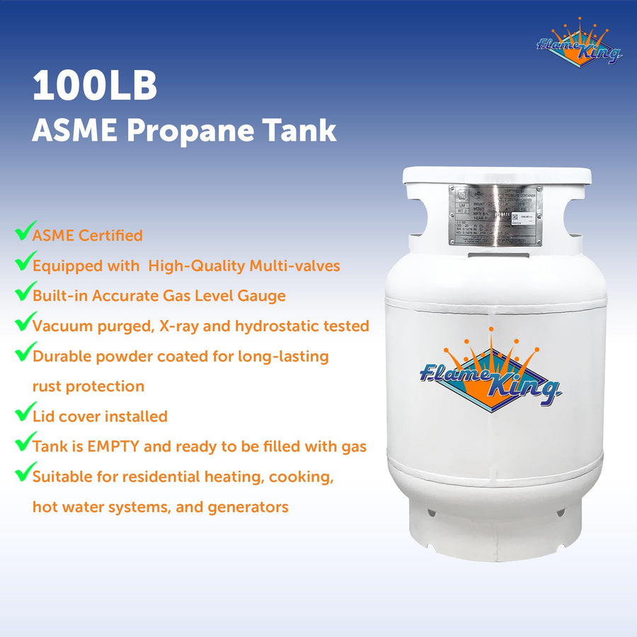 Flame King 100-Pound CYL100ASME ASME Propane Tank, Multi-Valves with Accurate Gas Level Gauge